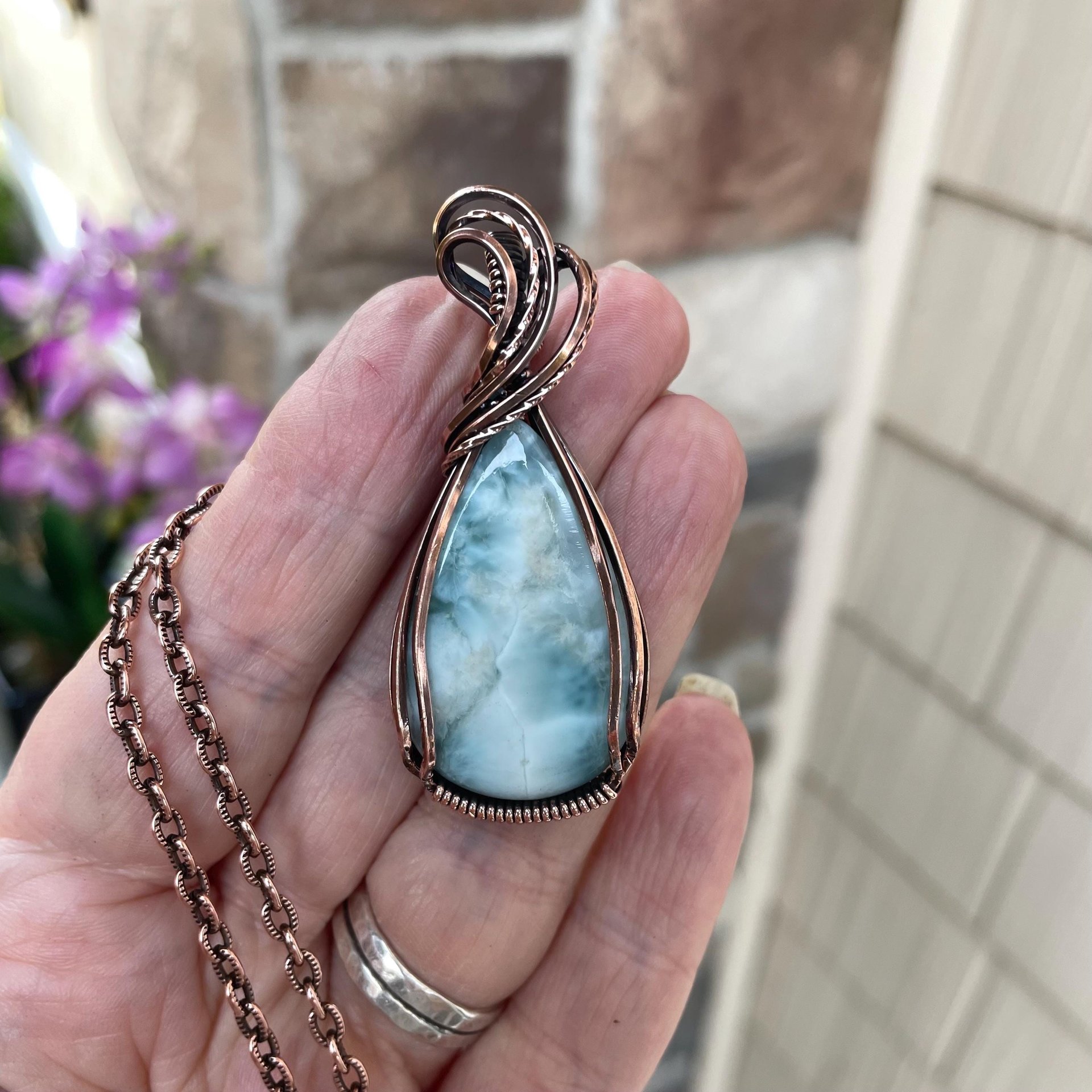 Larimar Teardrop Copper Necklace