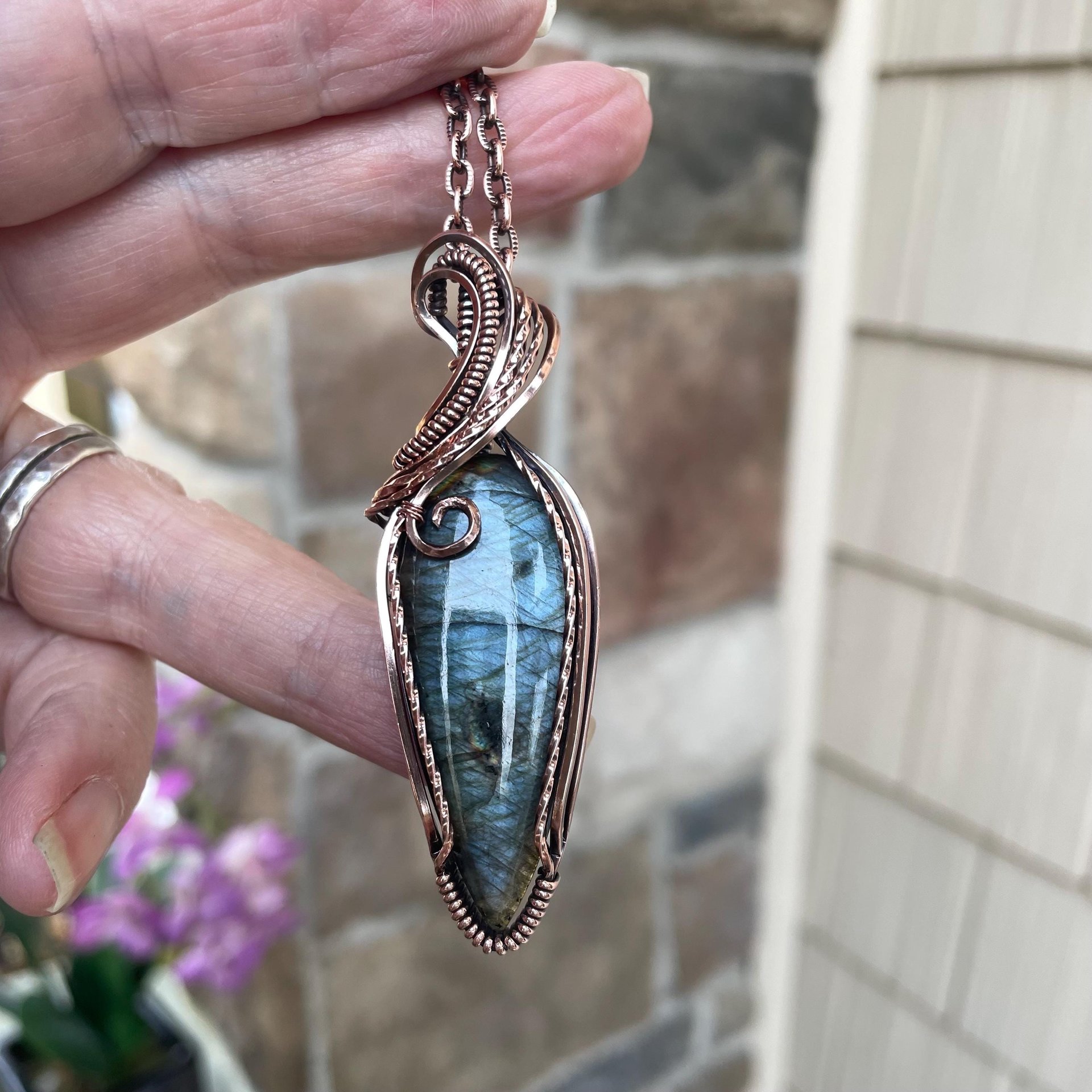 Slate Blue & Green Labradorite Copper Necklace