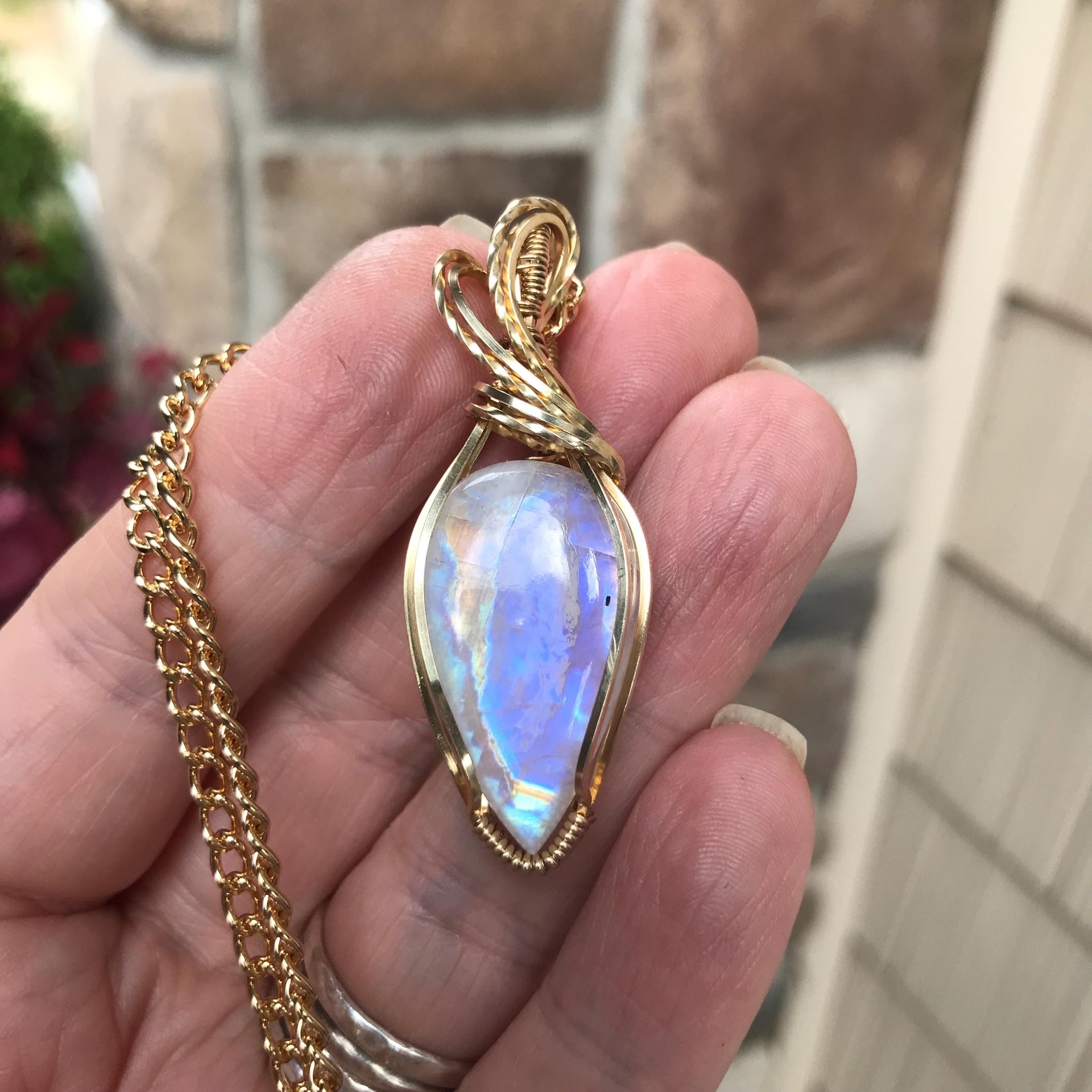 Rainbow Moonstone Brass Pendant