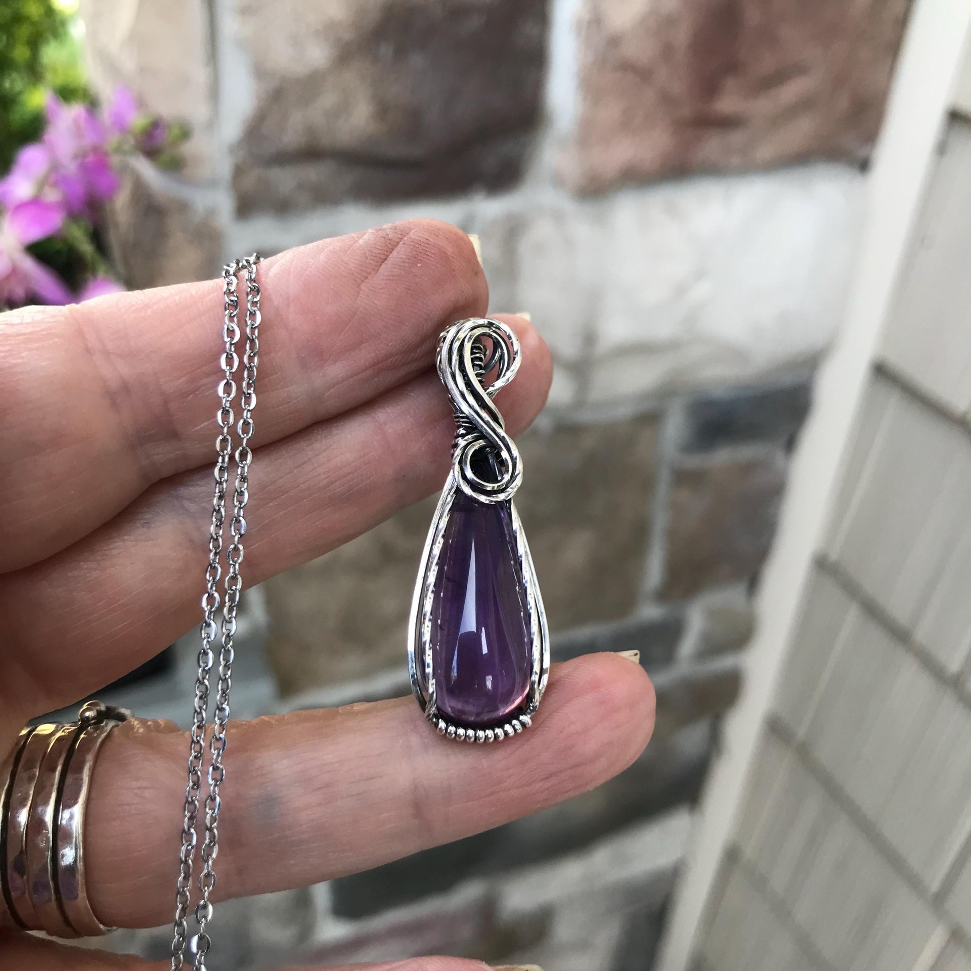 Amethyst Silver Wire Wrapped Necklace