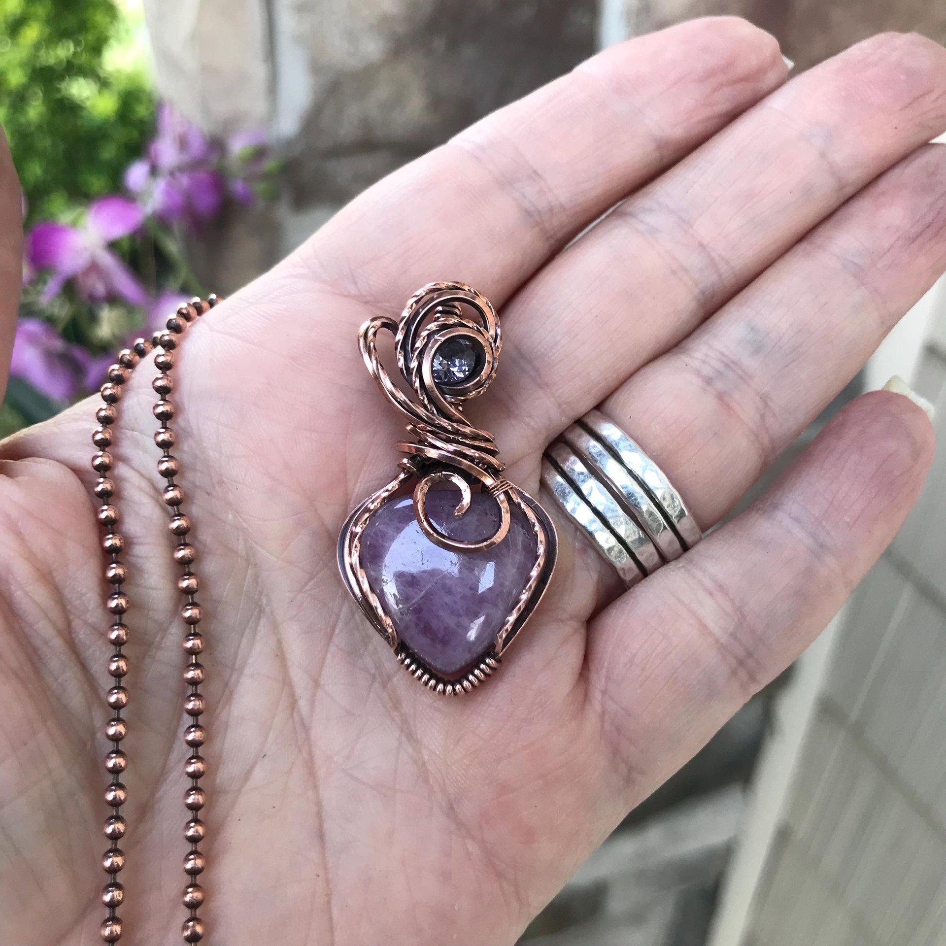 Kunzite & Pink Amethyst Copper Necklace
