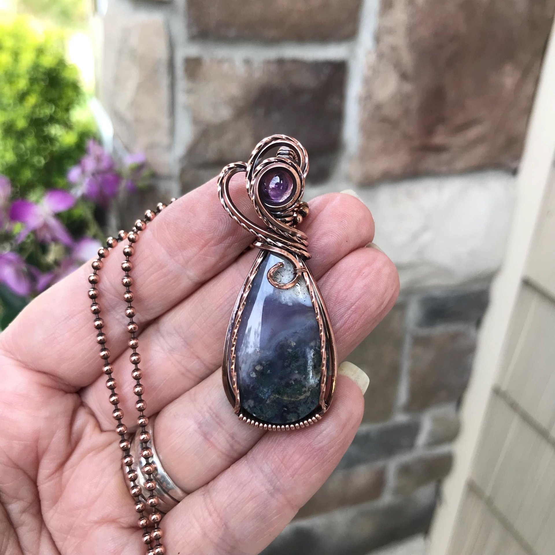Moss Agate & Chaldedony Copper Necklace