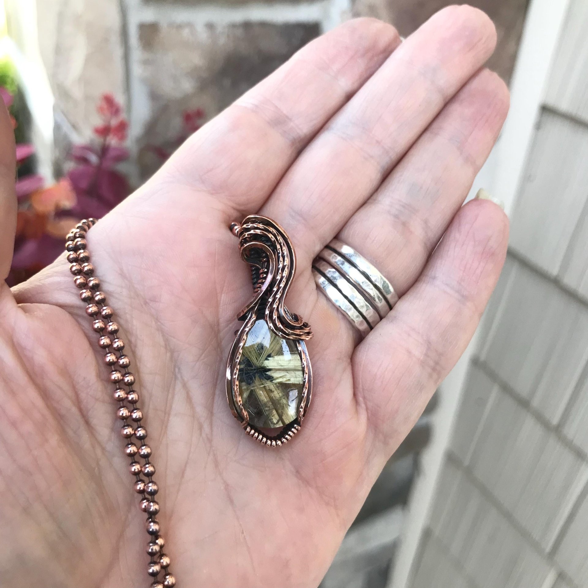 Golden Star Rutilated Quartz Copper Pendant