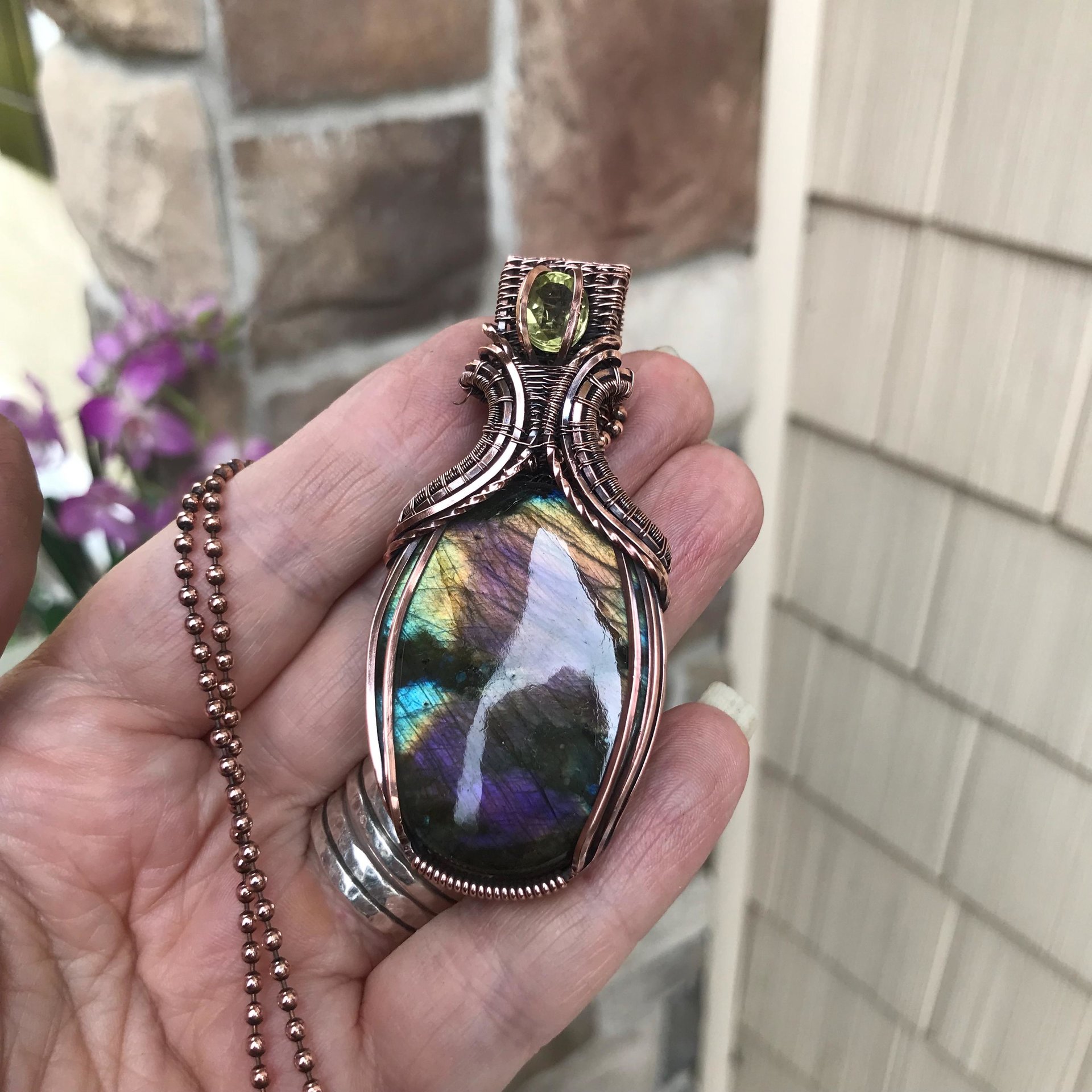 Rainbow Labradorite & Lemon Quartz Copper Necklace
