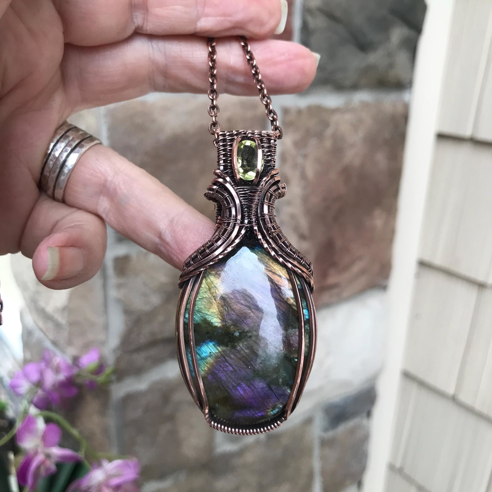 Rainbow Labradorite & Lemon Quartz Copper Necklace