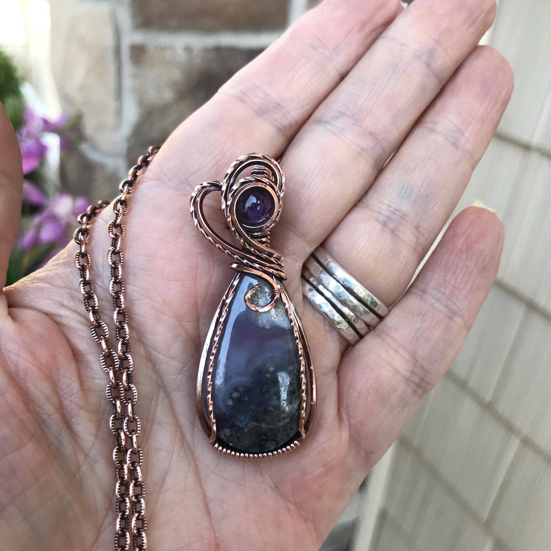 Moss Agate & Chaldedony Copper Necklace