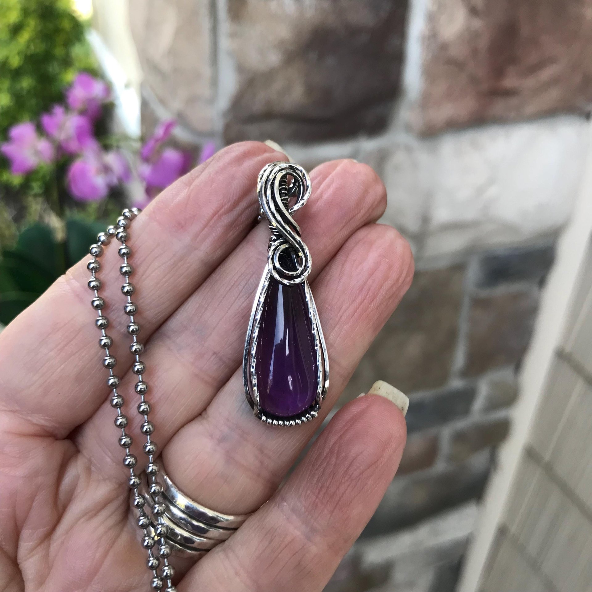 Amethyst Silver Wire Wrapped Necklace