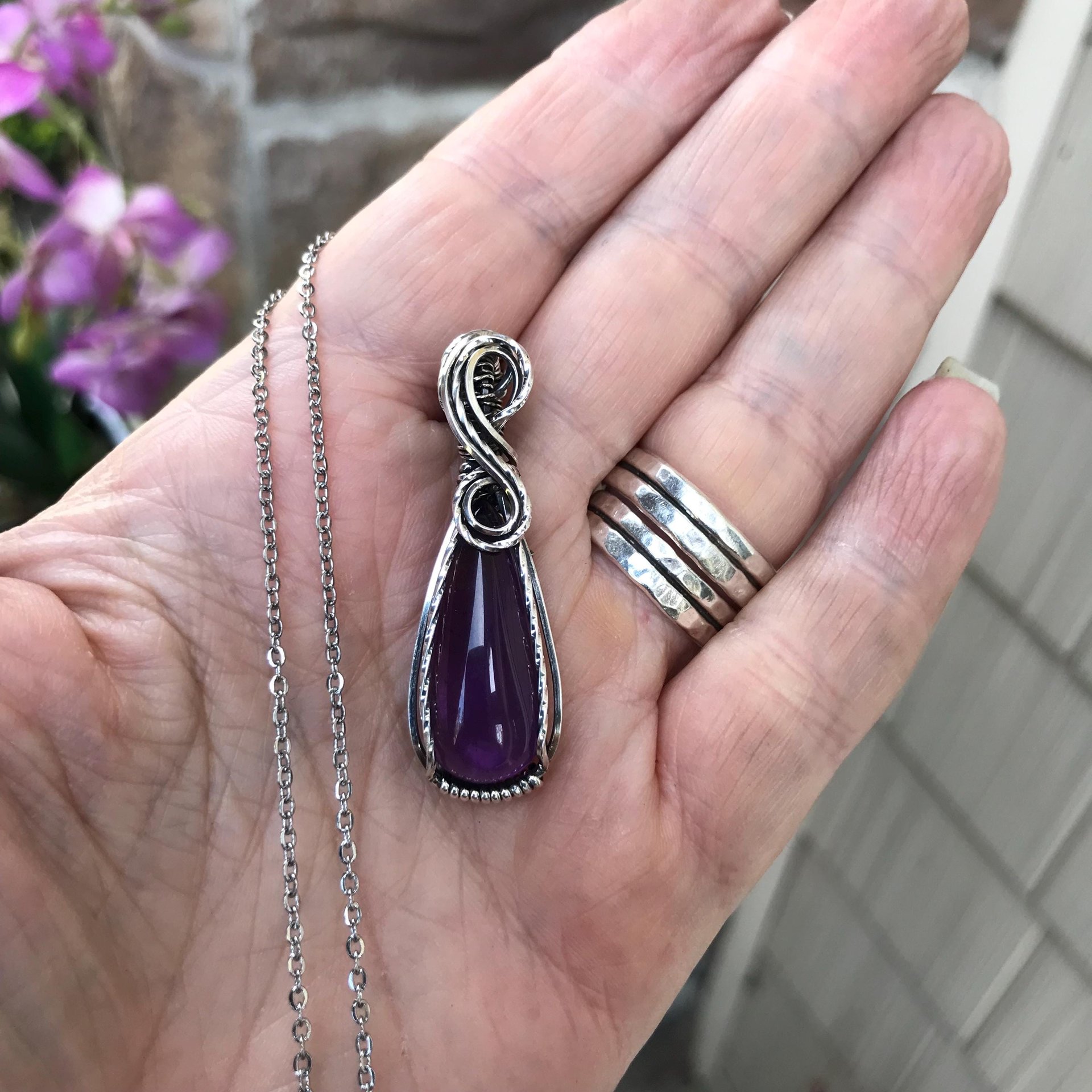 Amethyst Silver Wire Wrapped Necklace