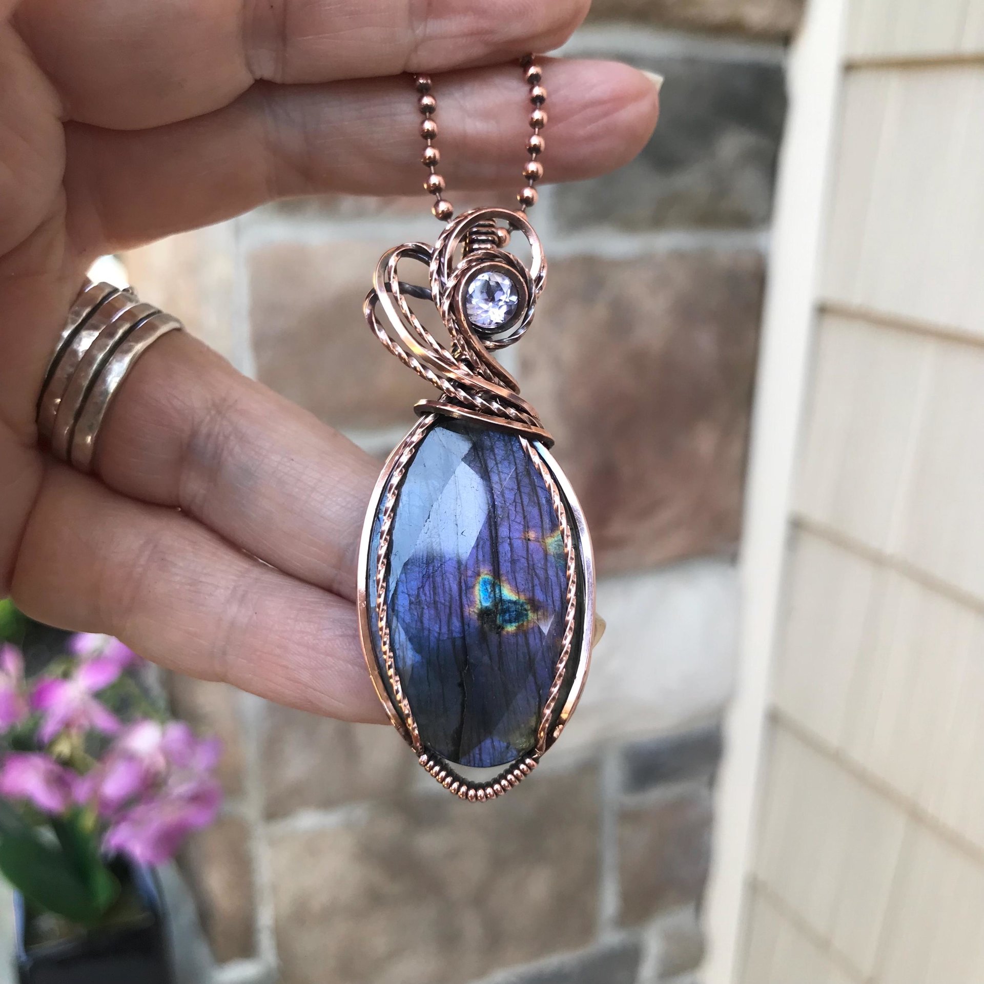 Purple Labradorite & Pink Amethyst Copper Necklace