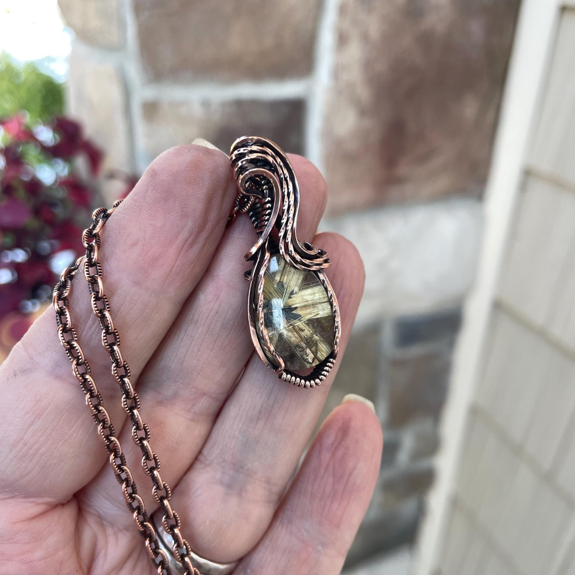 Golden Star Rutilated Quartz Copper Pendant