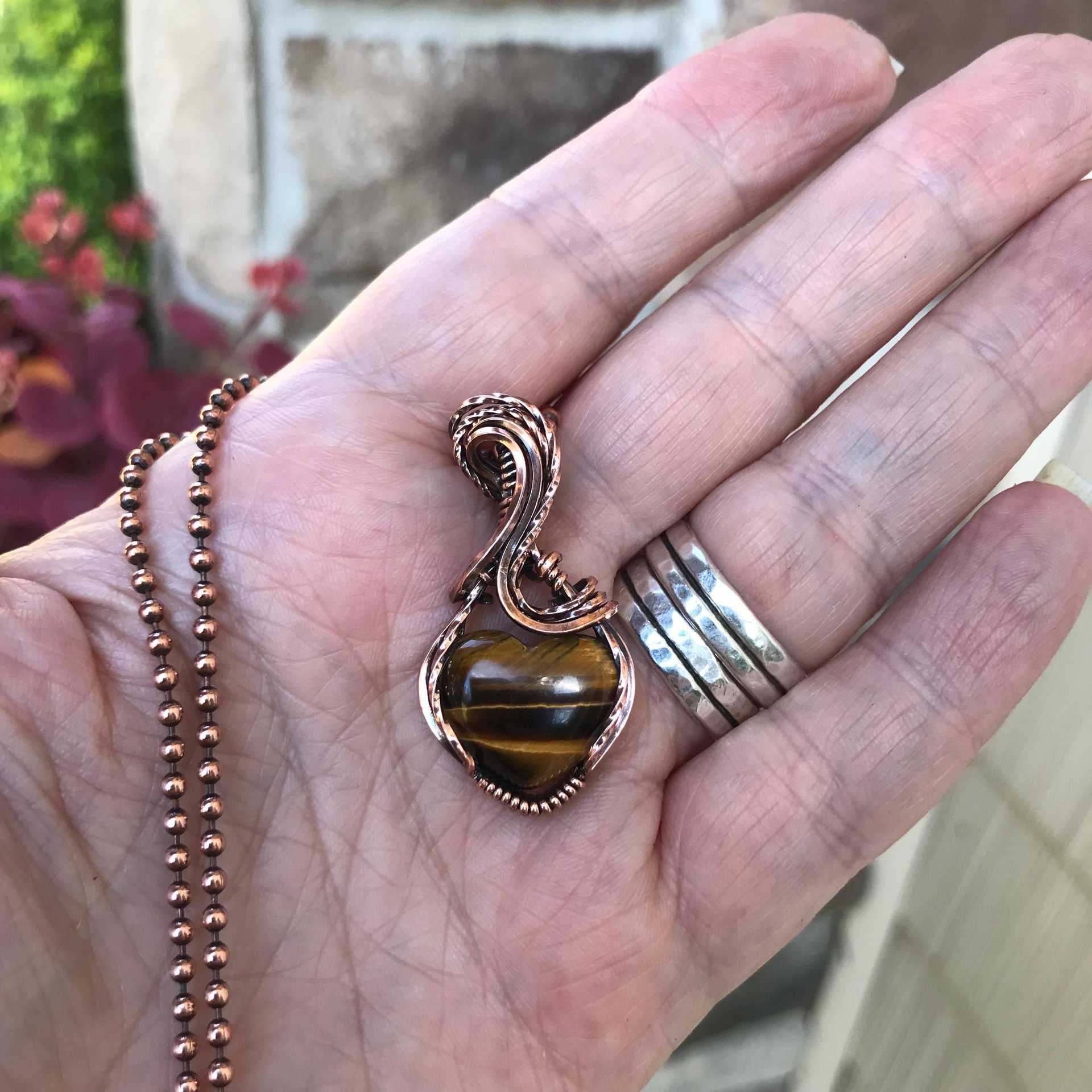 Tiger’s Eye Small Heart Copper Necklace