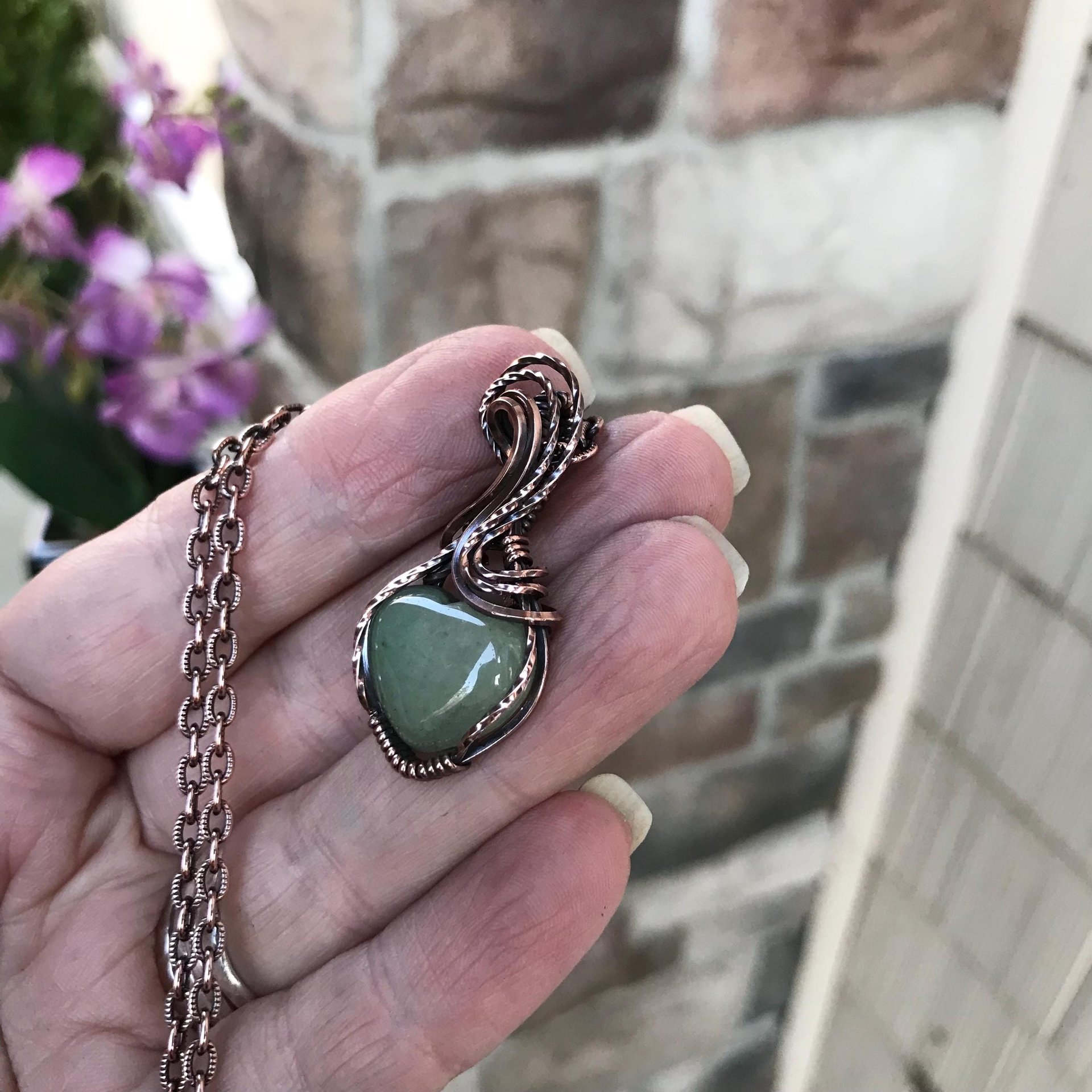 Green Aventurine Small Heart Copper Necklace