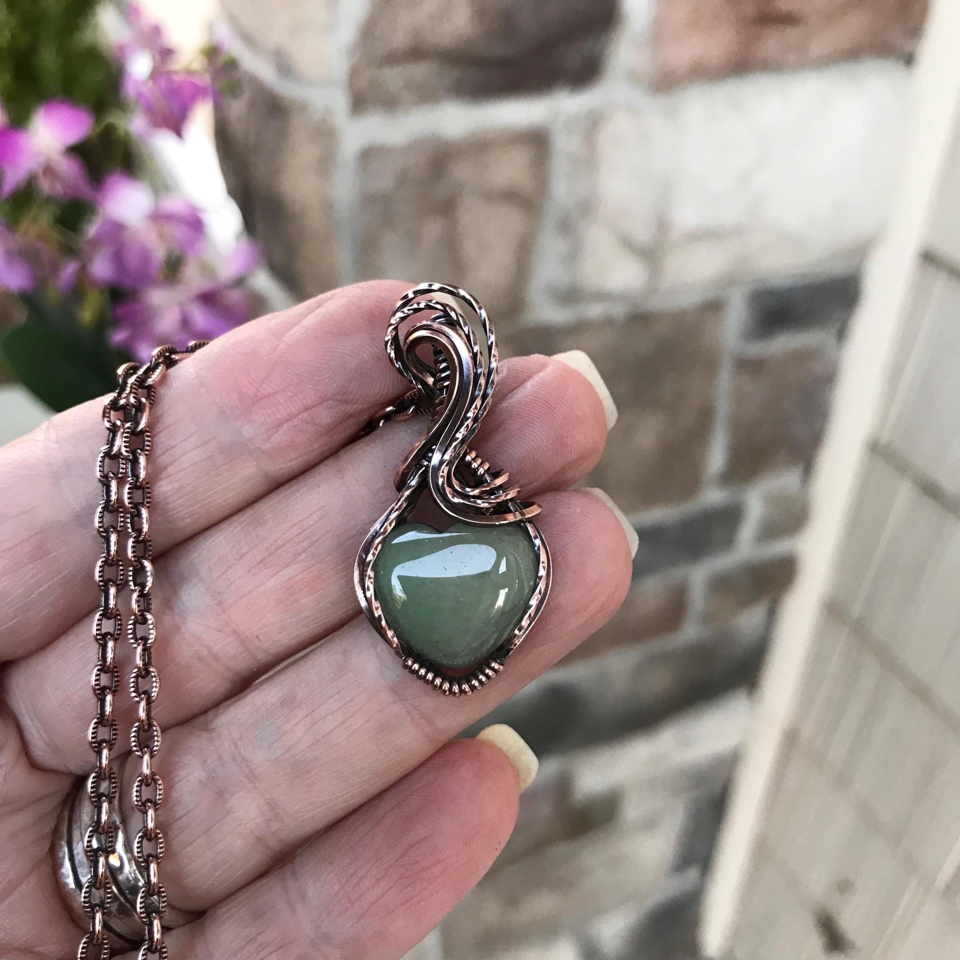 Green Aventurine Small Heart Copper Necklace