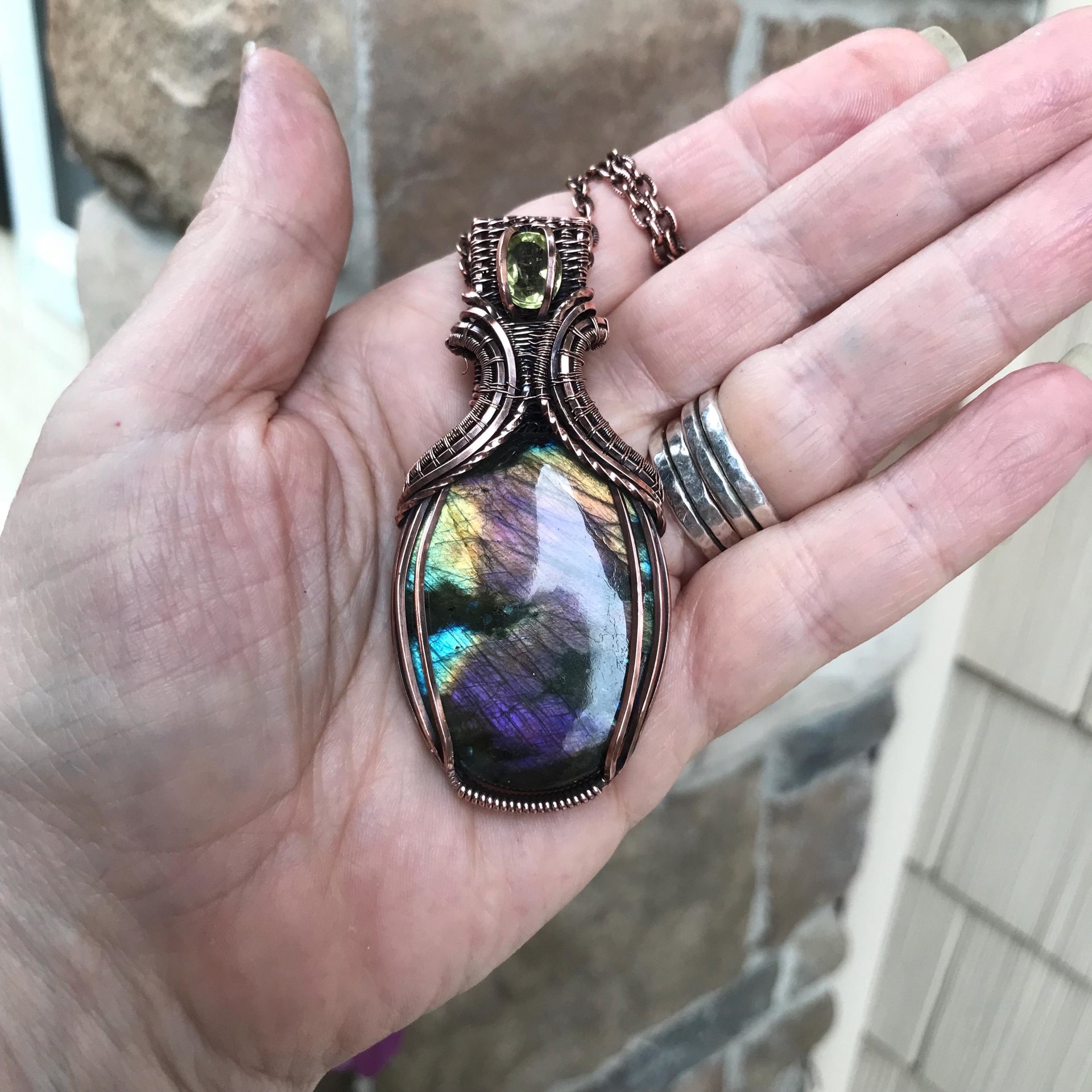 Rainbow Labradorite & Lemon Quartz Copper Necklace