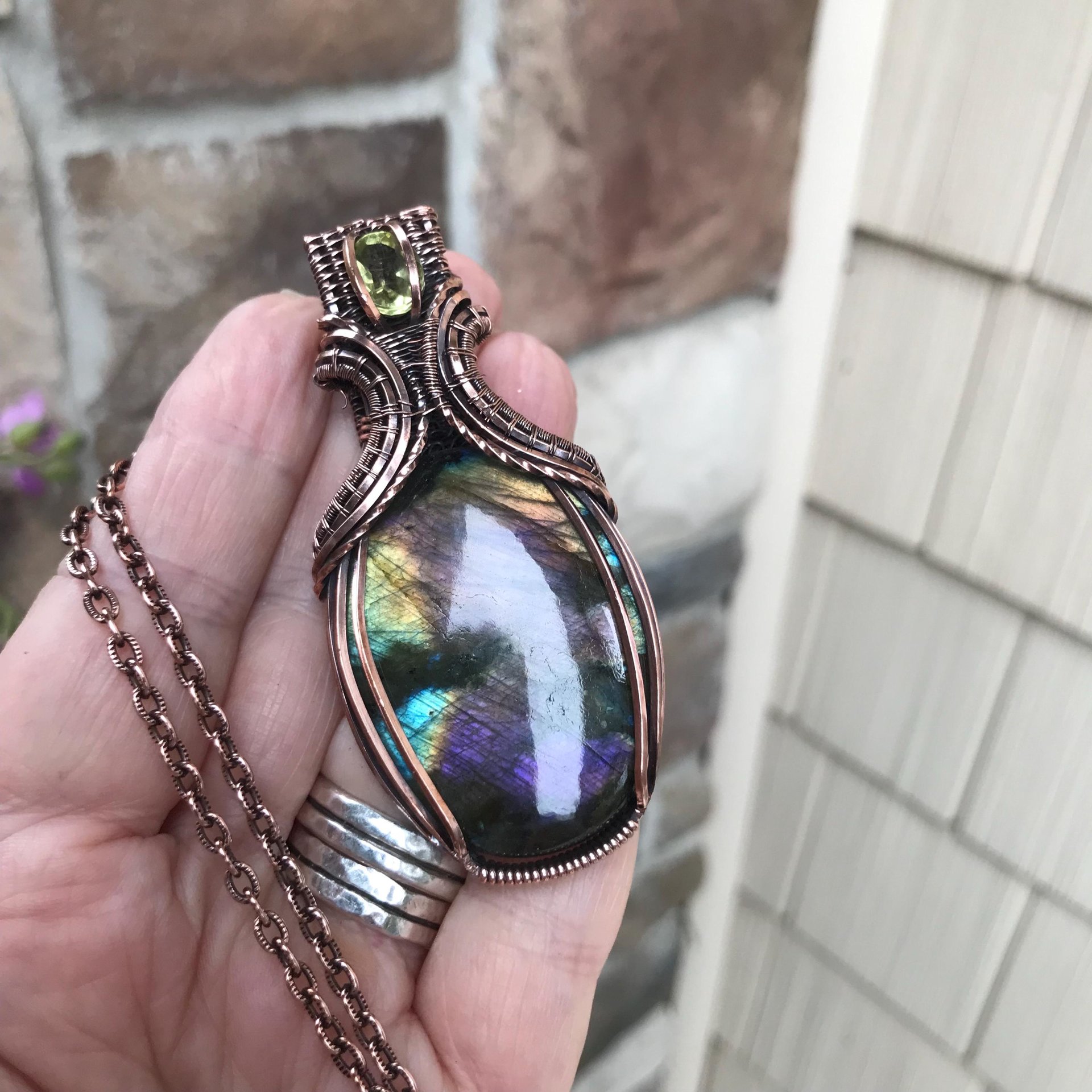 Rainbow Labradorite & Lemon Quartz Copper Necklace