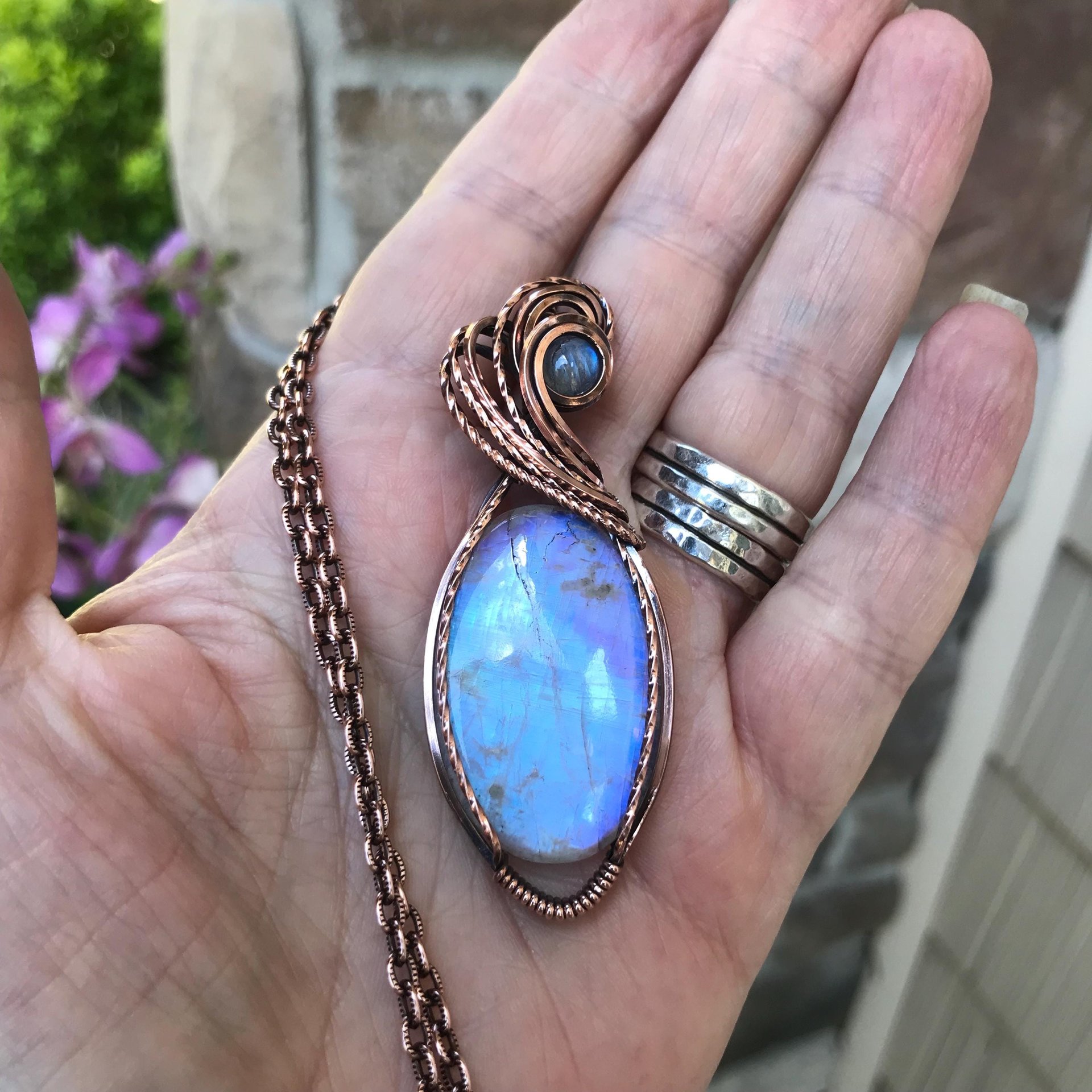 SOLD - Moonstone Oval Copper Pendant