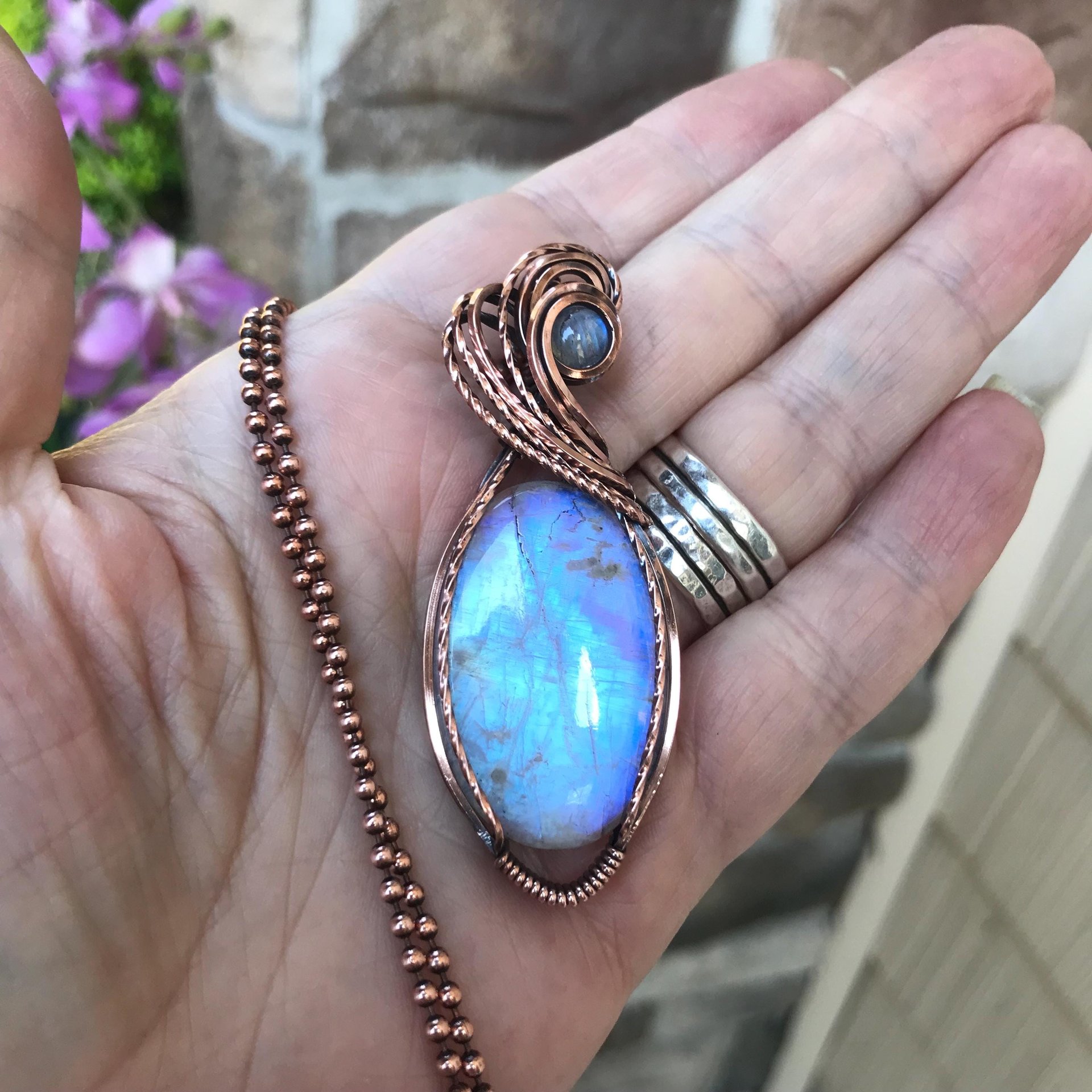 SOLD - Moonstone Oval Copper Pendant