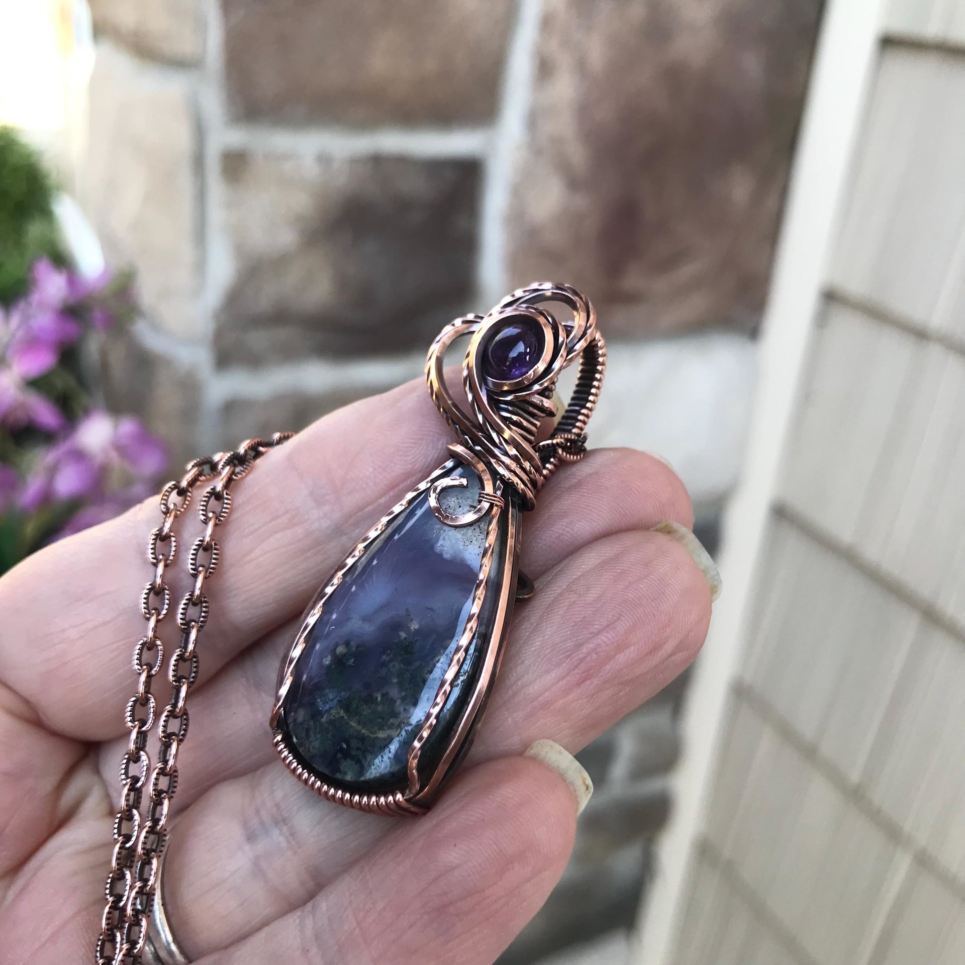 Moss Agate & Chaldedony Copper Necklace