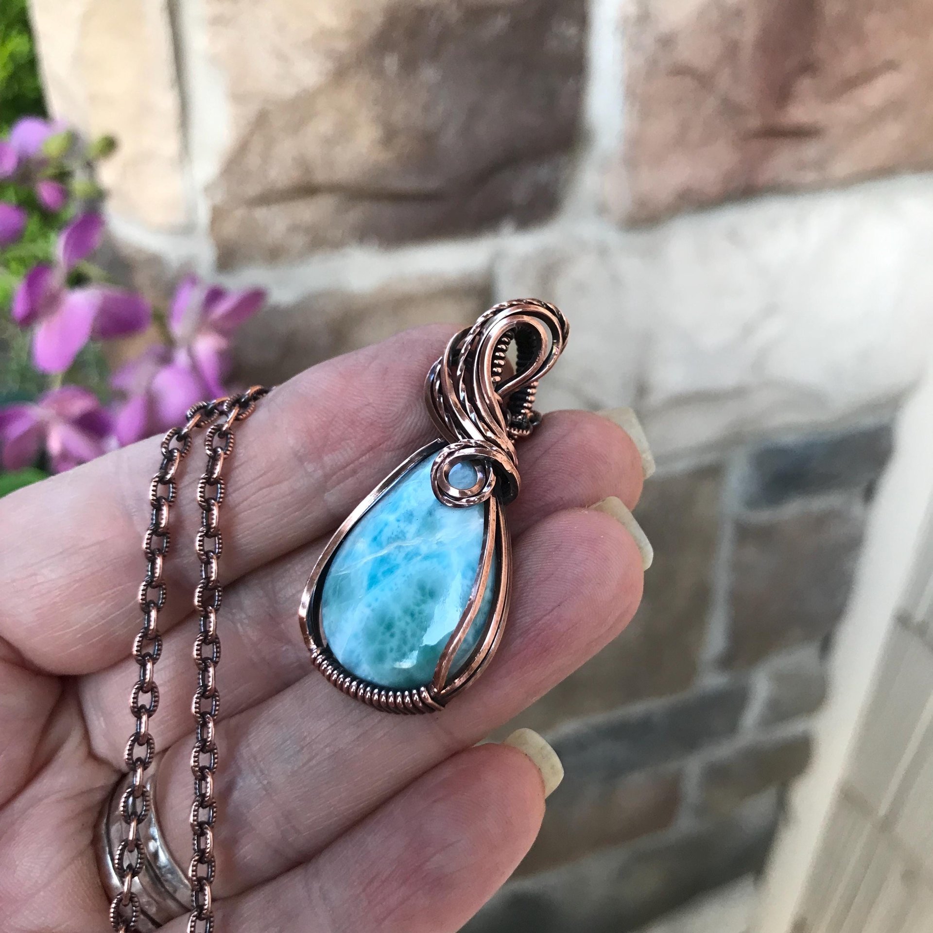 Larimar Teardrop Copper Pendant