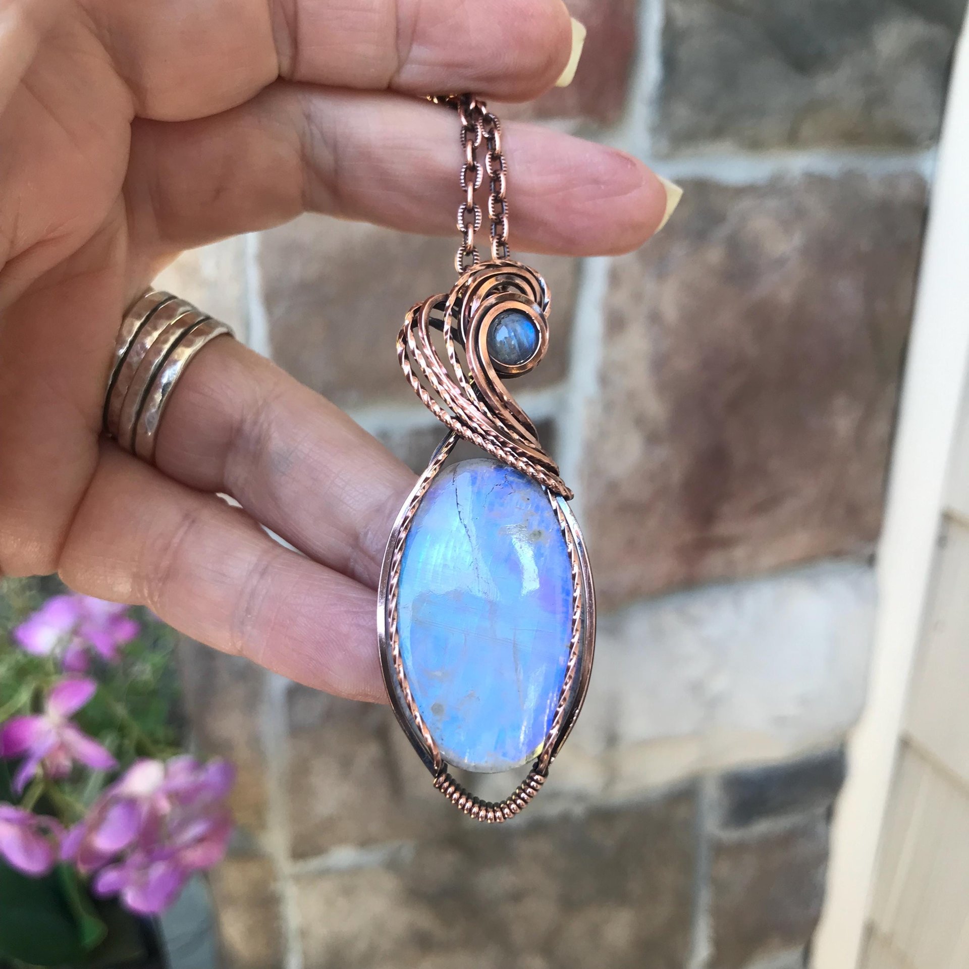 SOLD - Moonstone Oval Copper Pendant