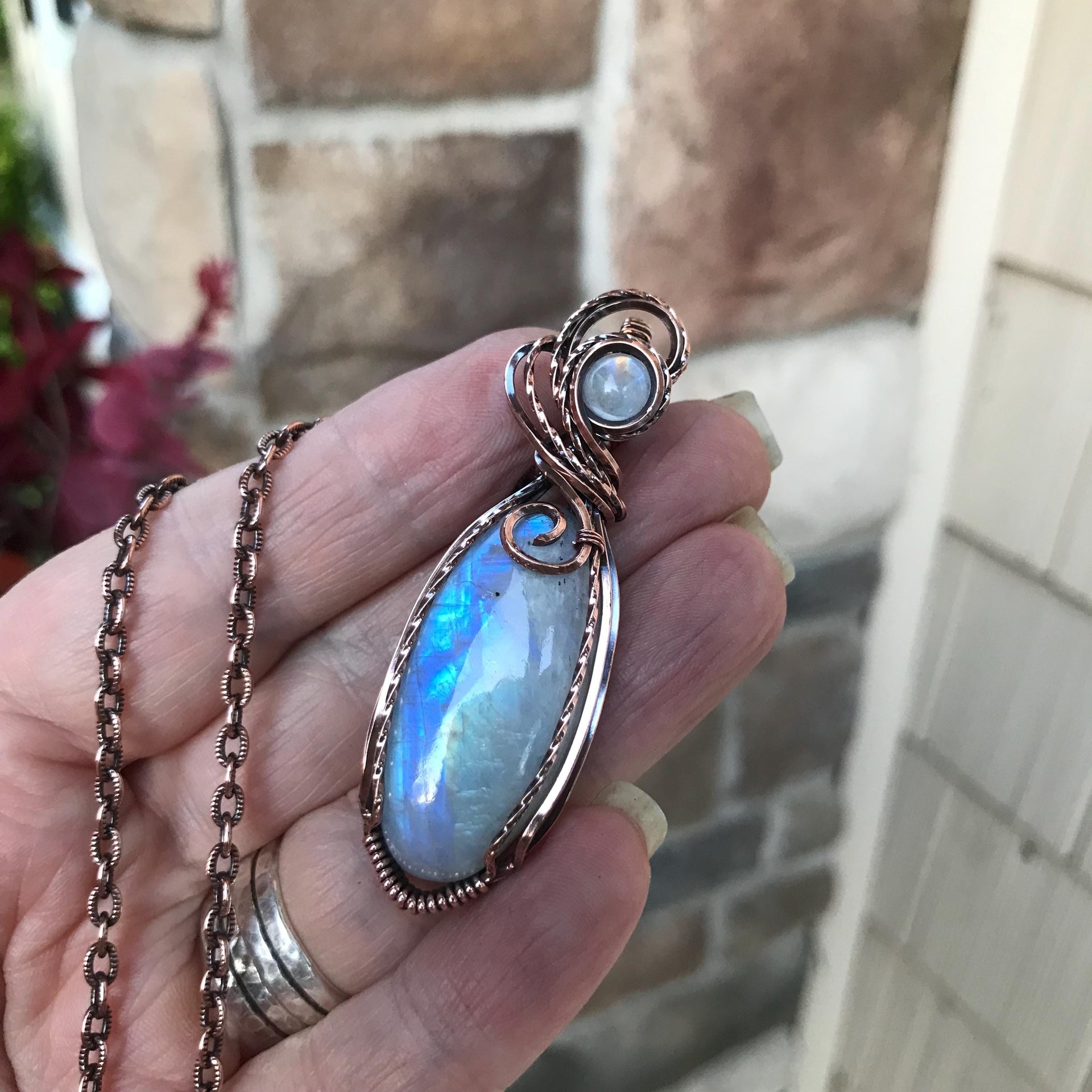 Moonstone Slender Oval Copper Necklace