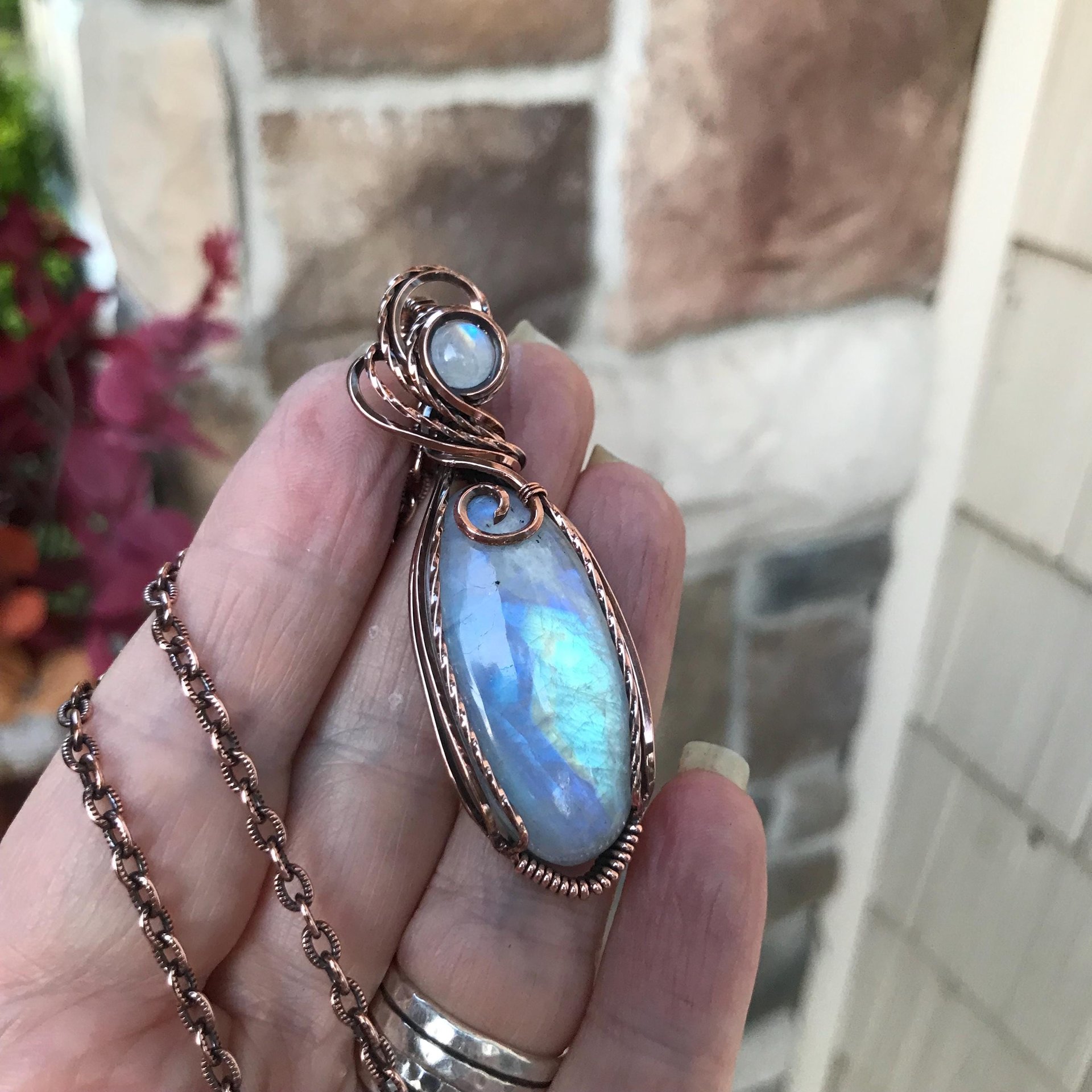 Moonstone Slender Oval Copper Necklace