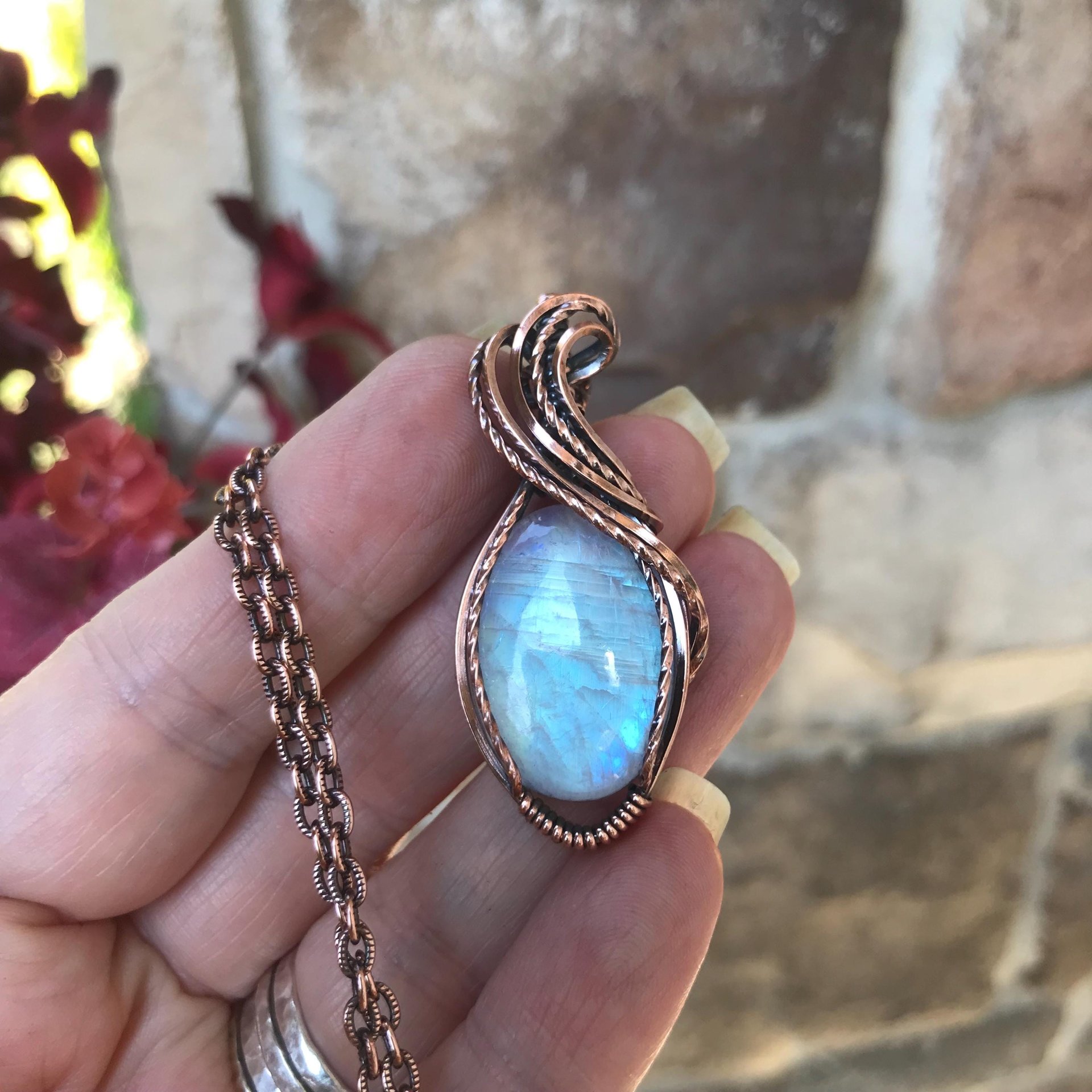 Moonstone Oval Copper Pendant