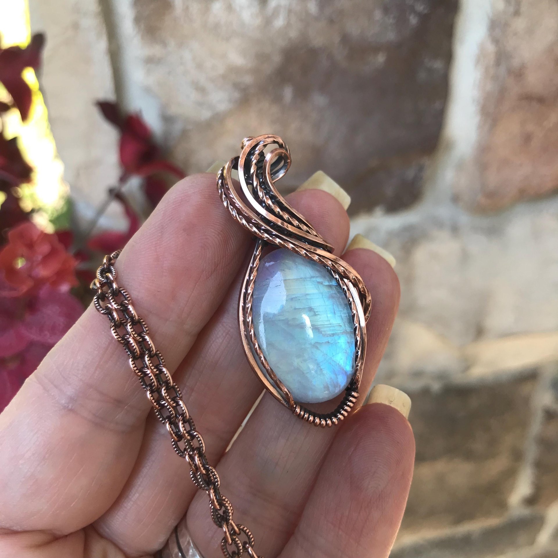 Moonstone Oval Copper Pendant