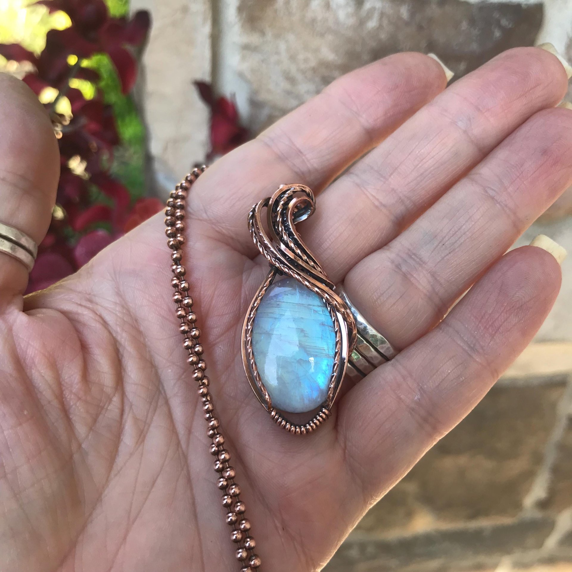 Moonstone Oval Copper Pendant