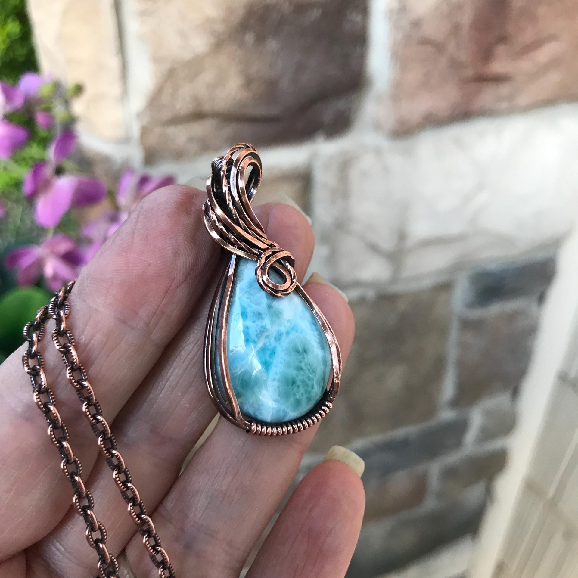 Larimar Teardrop Copper Pendant
