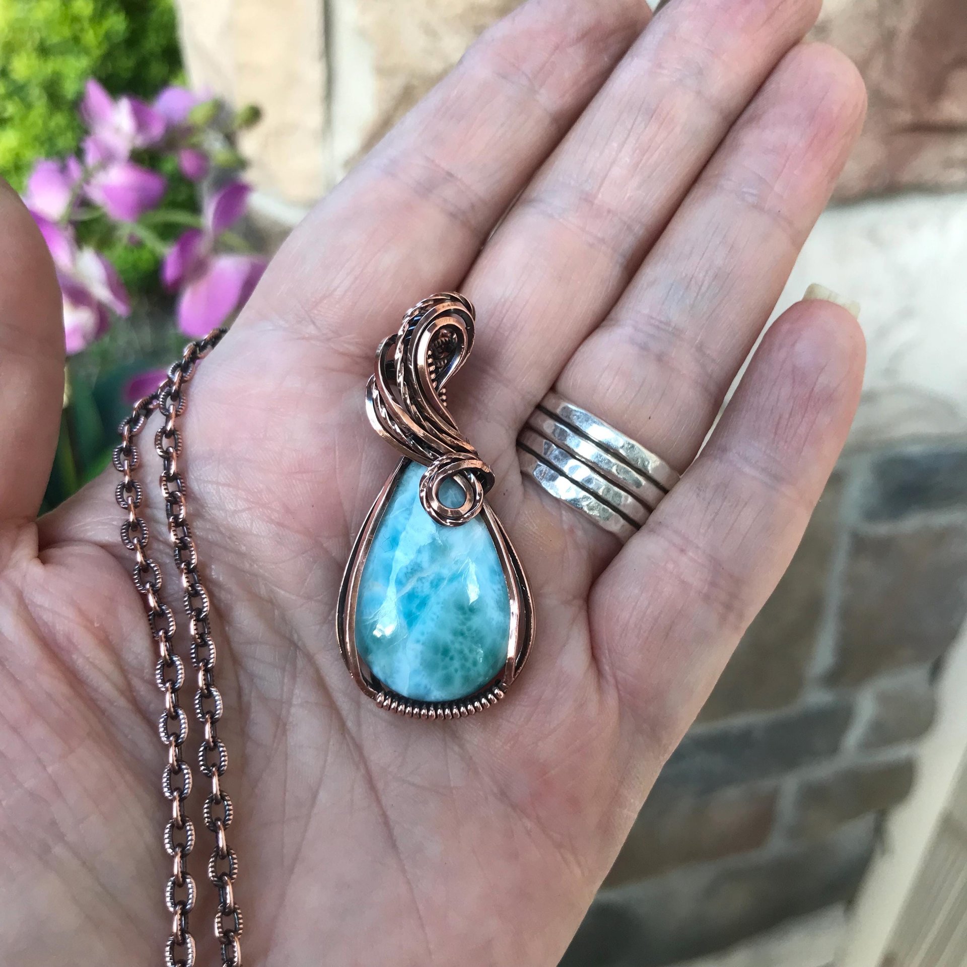 Larimar Teardrop Copper Pendant
