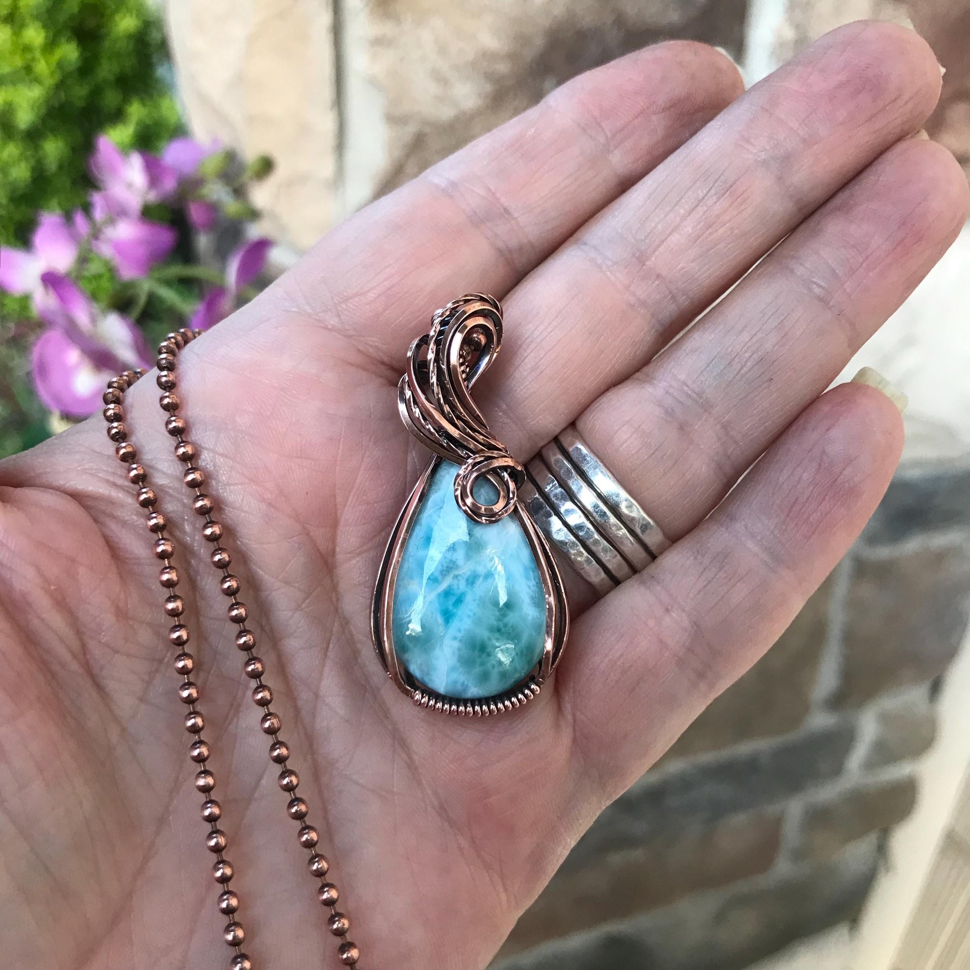 Larimar Teardrop Copper Pendant