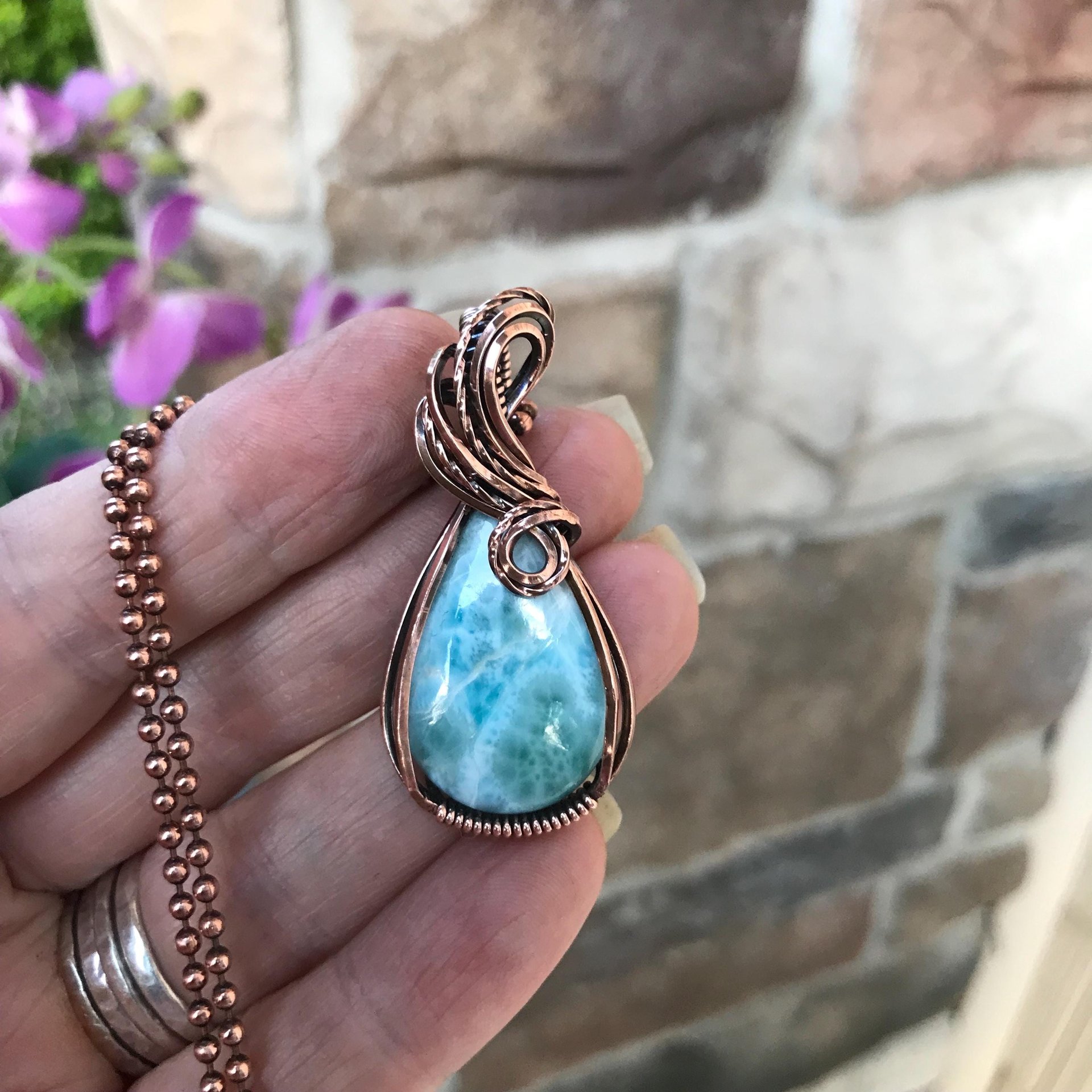 Larimar Teardrop Copper Pendant