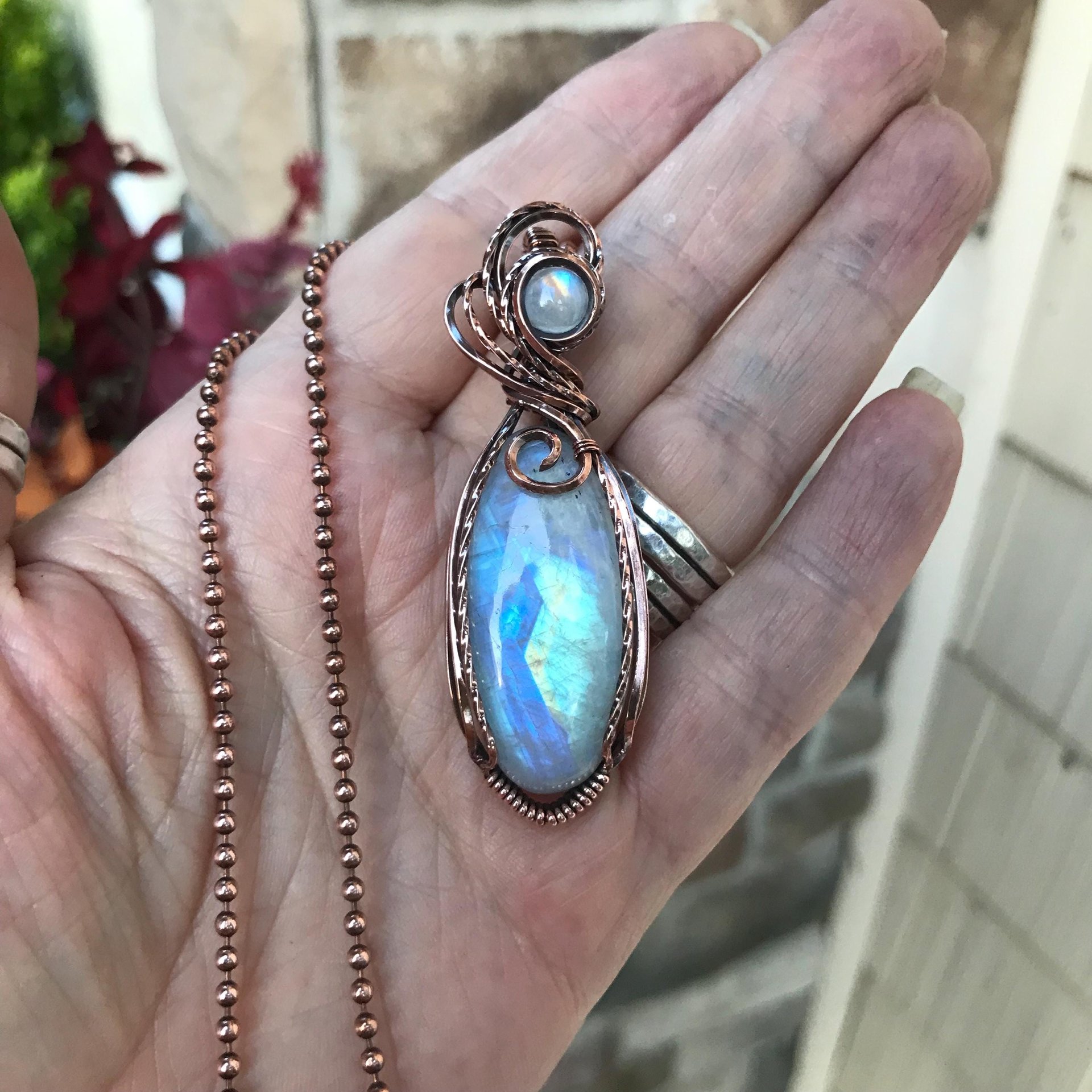 Moonstone Slender Oval Copper Necklace