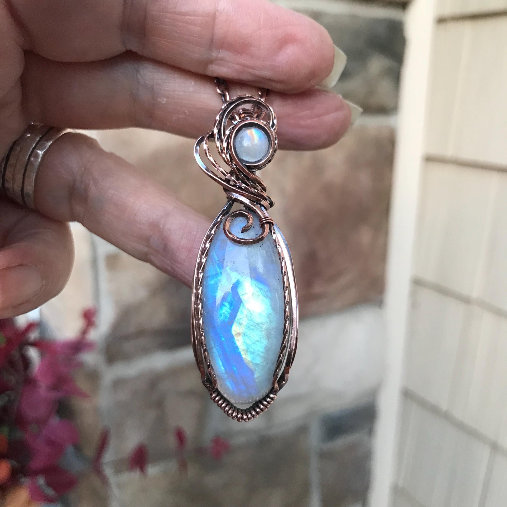 Moonstone Slender Oval Copper Necklace
