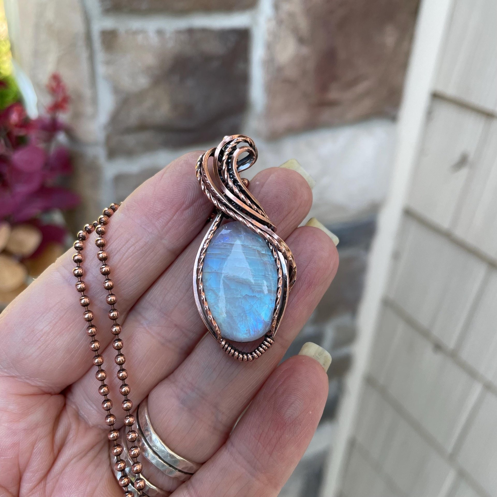 Moonstone Oval Copper Pendant