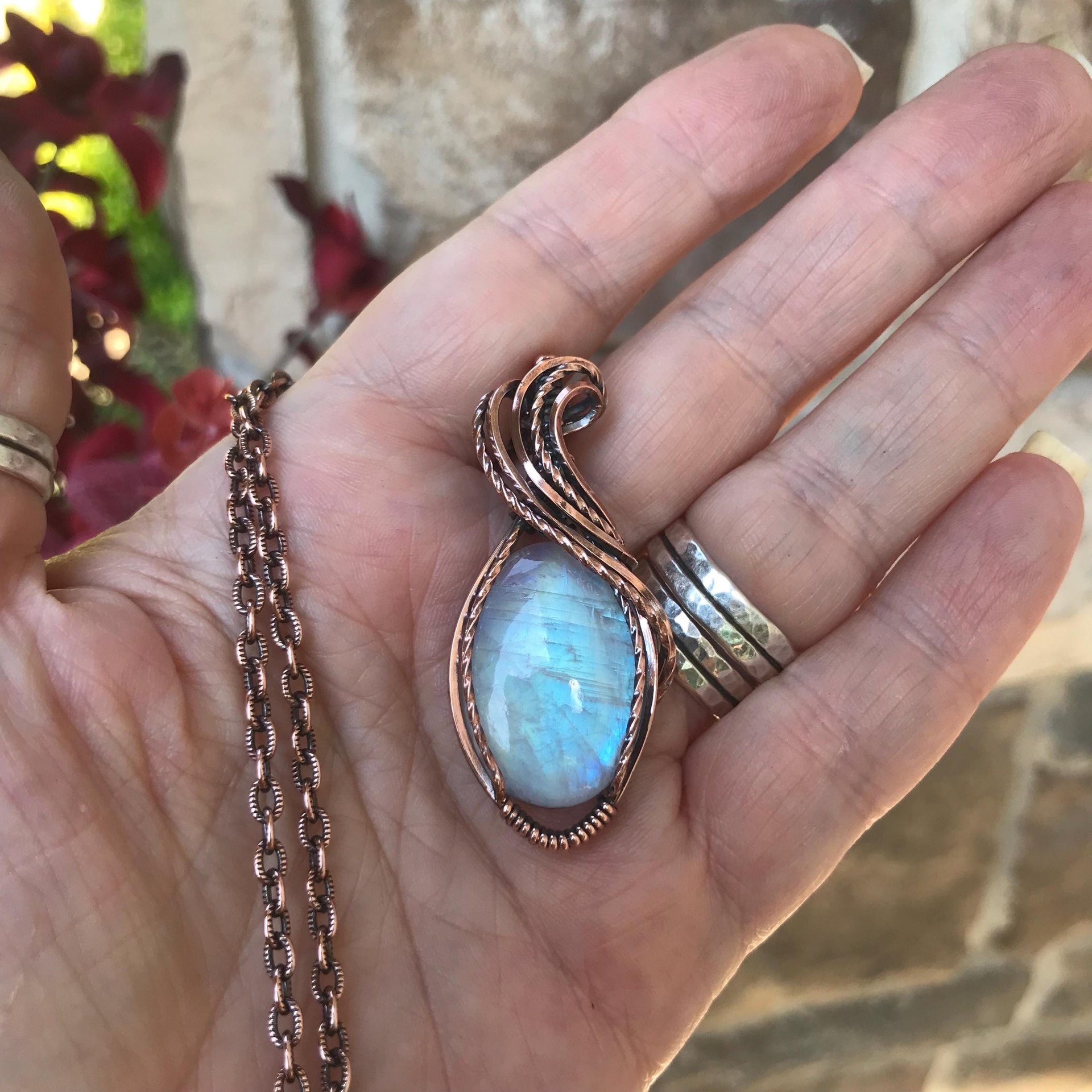 Moonstone Oval Copper Pendant