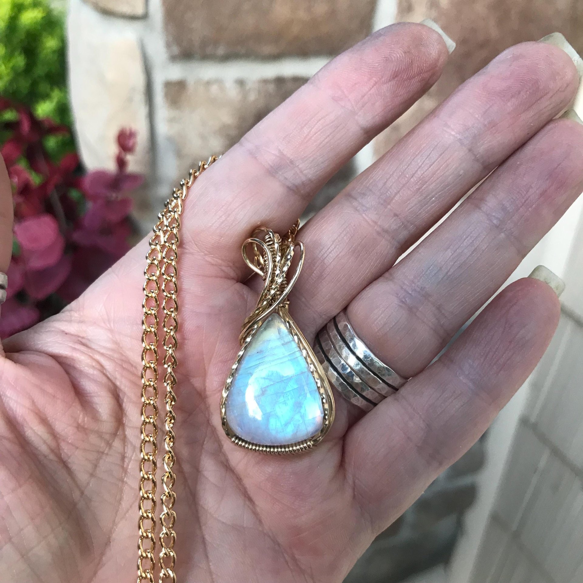 Rainbow Moonstone Brass Pendant