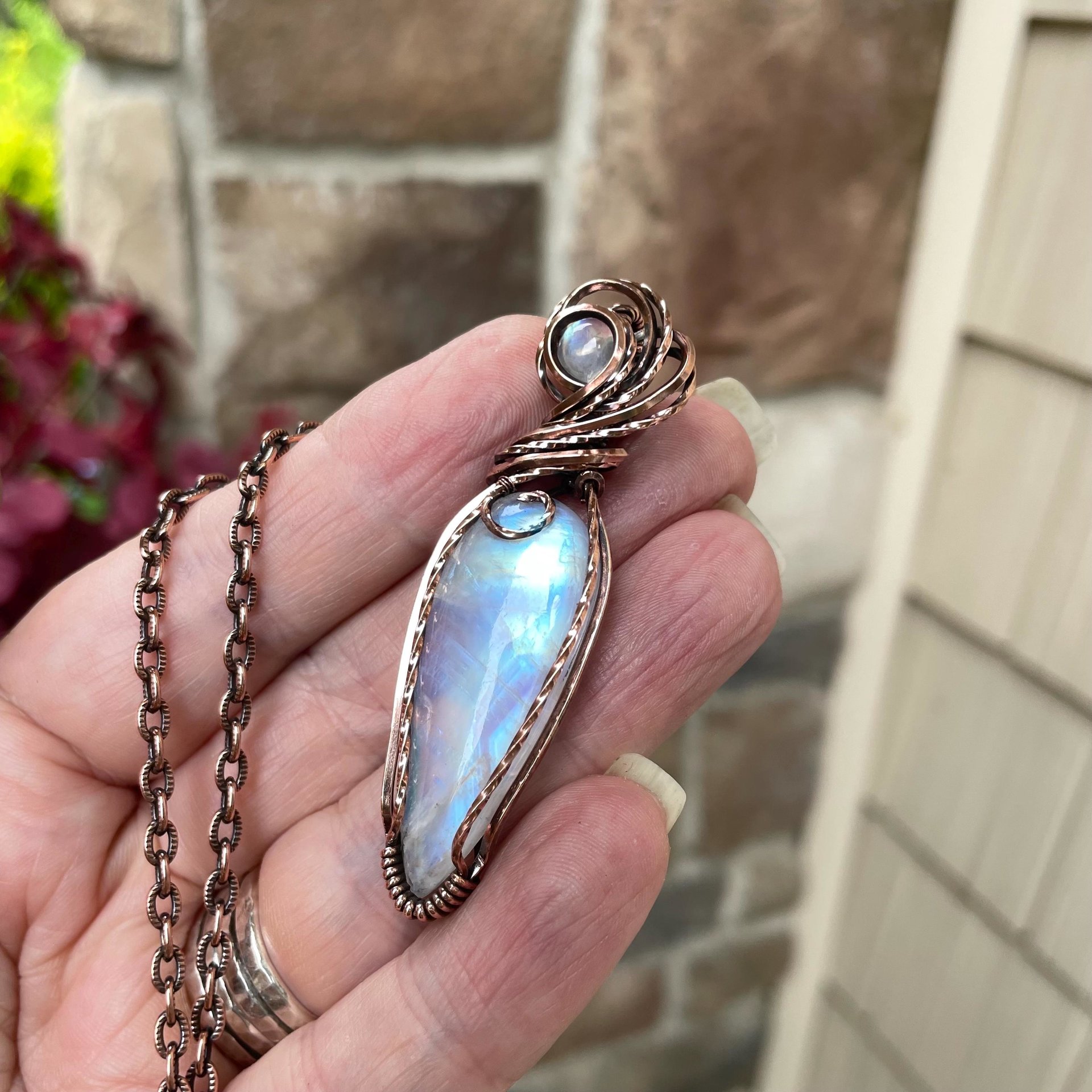 Moonstone with Moonstone Slender Copper Necklace