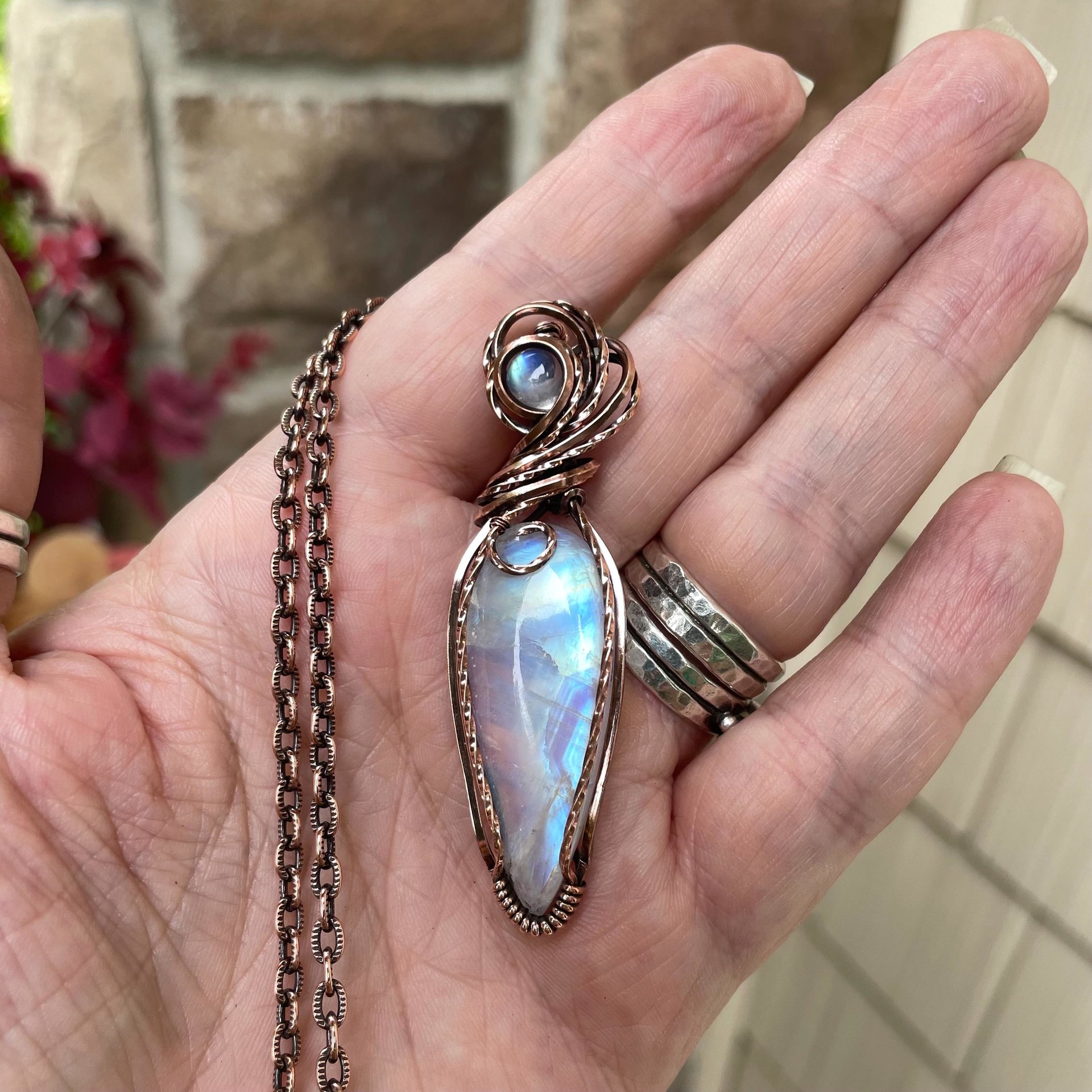 Moonstone with Moonstone Slender Copper Necklace