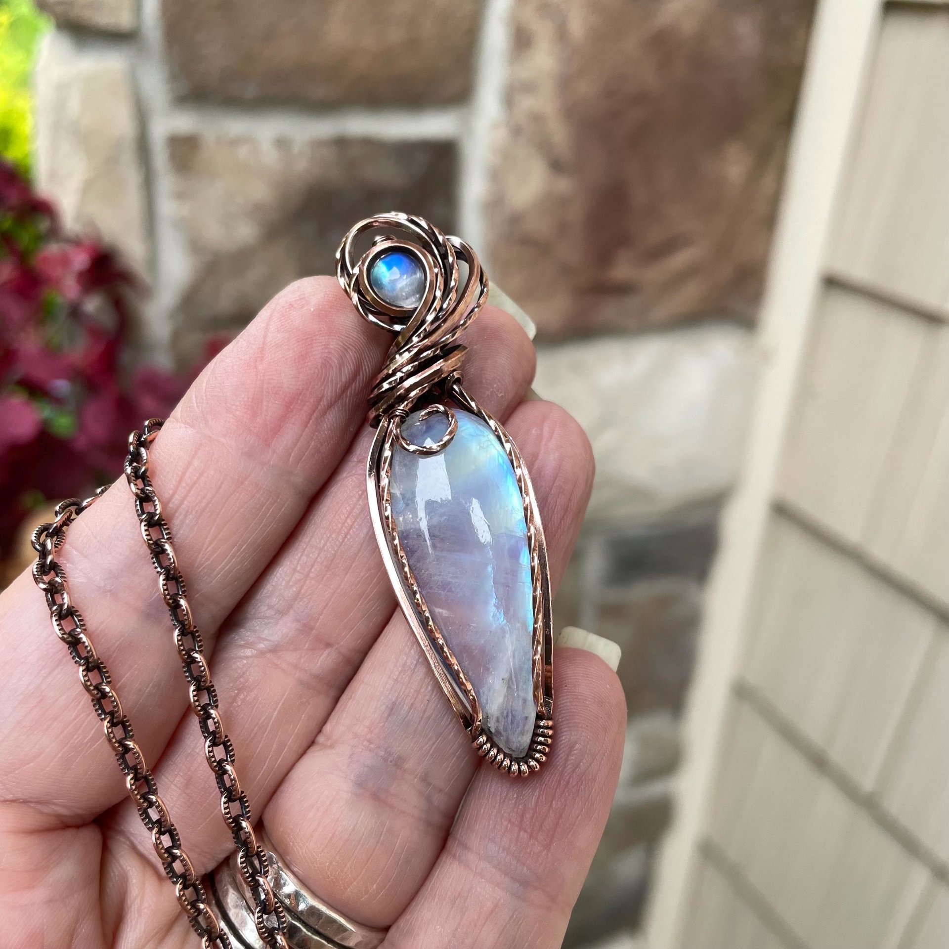 Moonstone with Moonstone Slender Copper Necklace