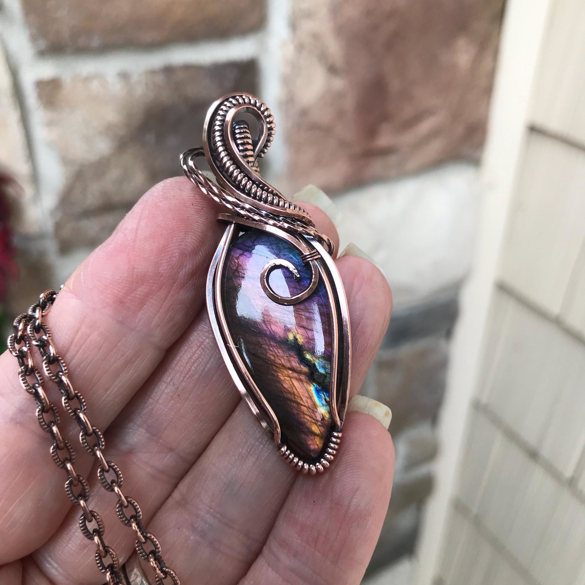 SOLD - Rainbow Labradorite Copper Pendant