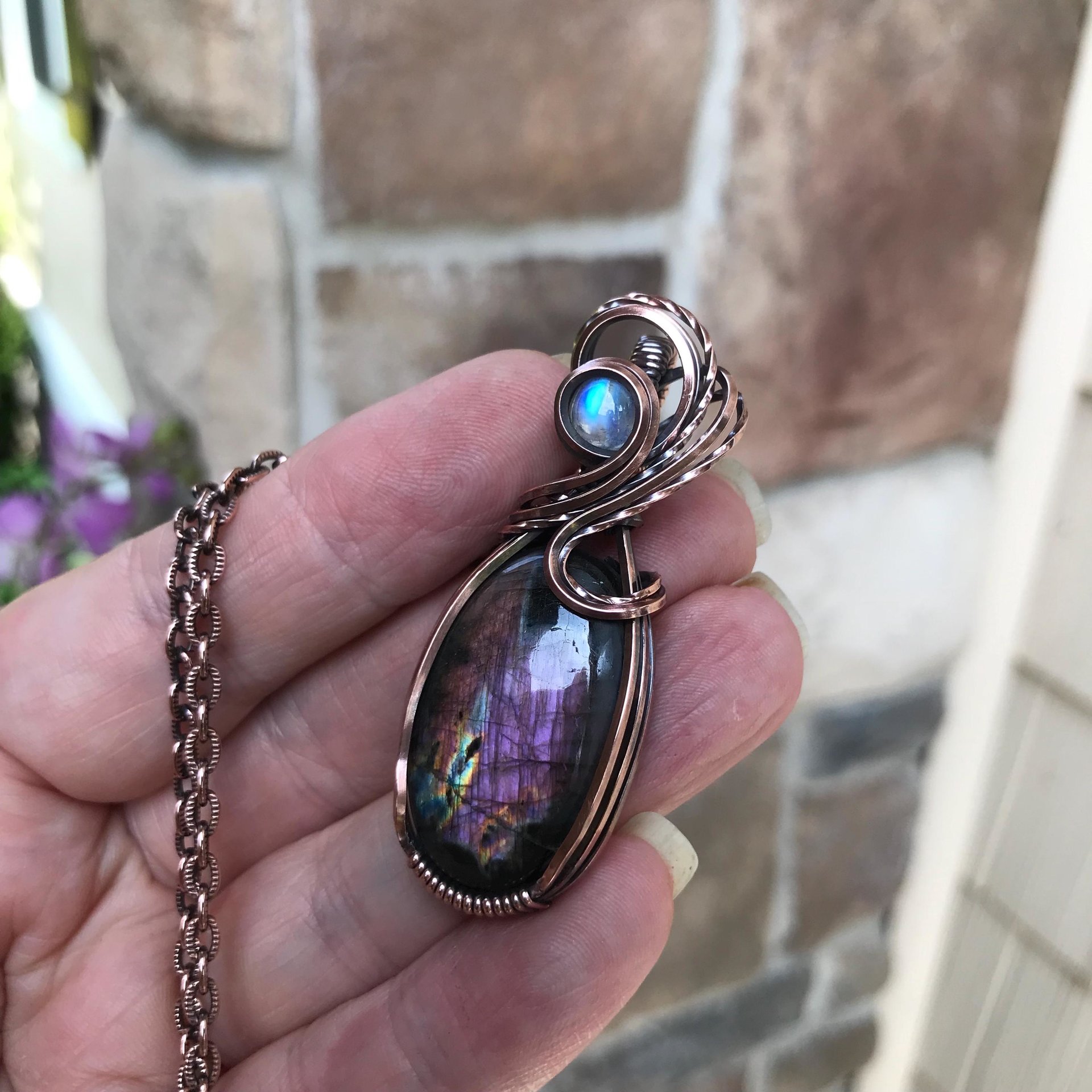 Purple Labradorite & Moonstone Copper Necklace