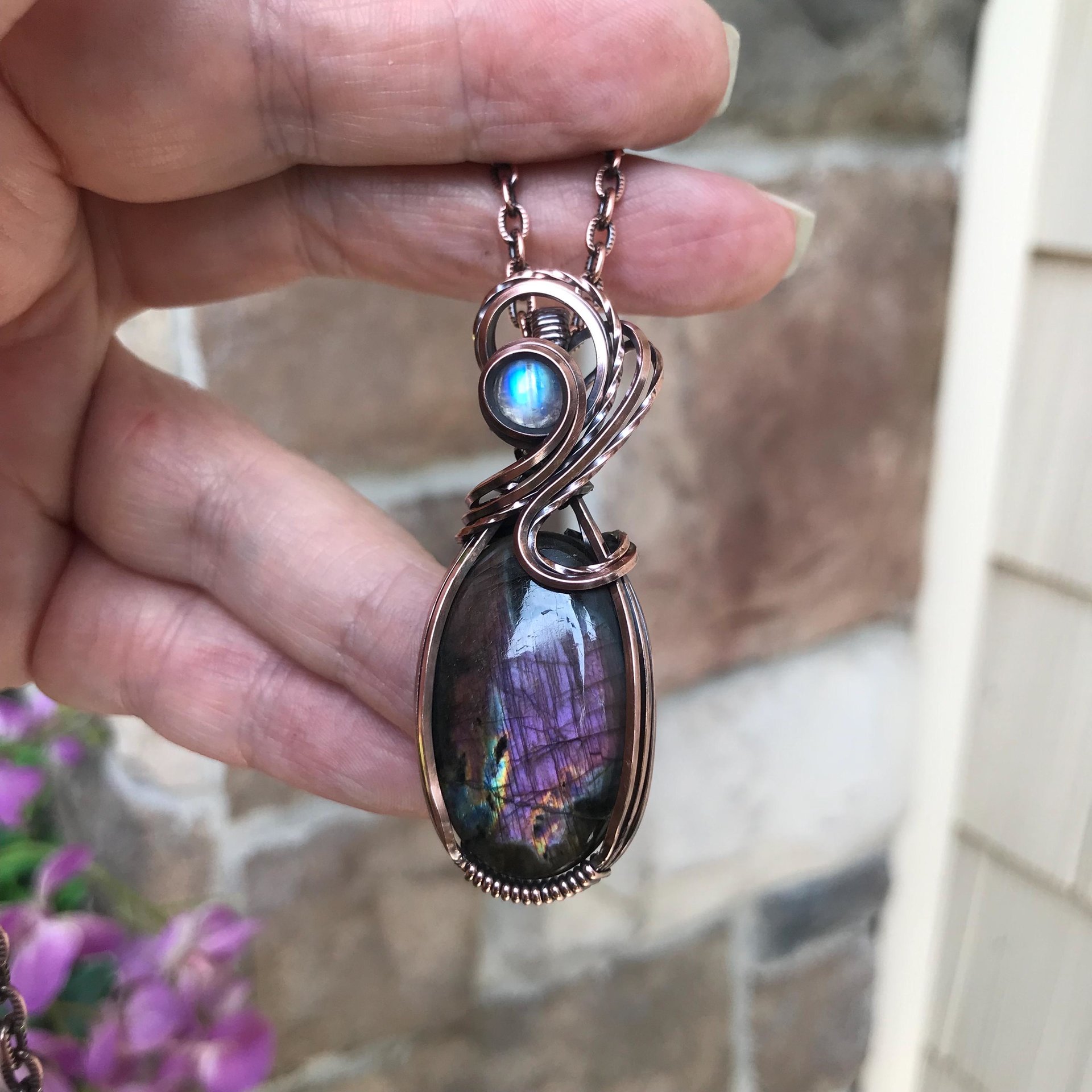 Purple Labradorite & Moonstone Copper Necklace