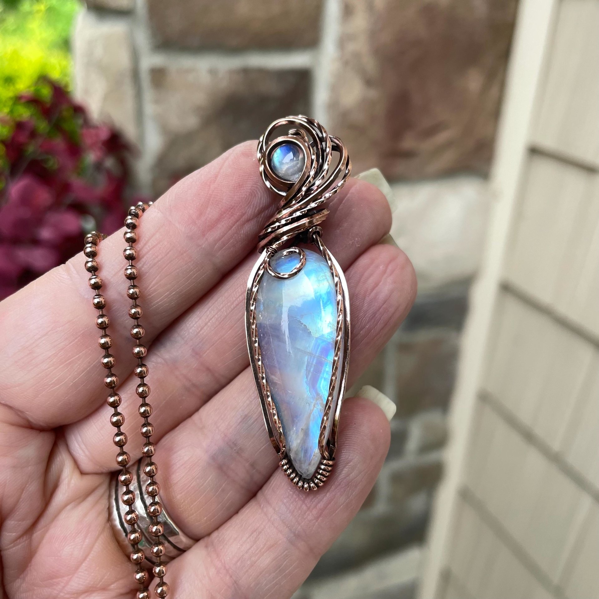Moonstone with Moonstone Slender Copper Necklace