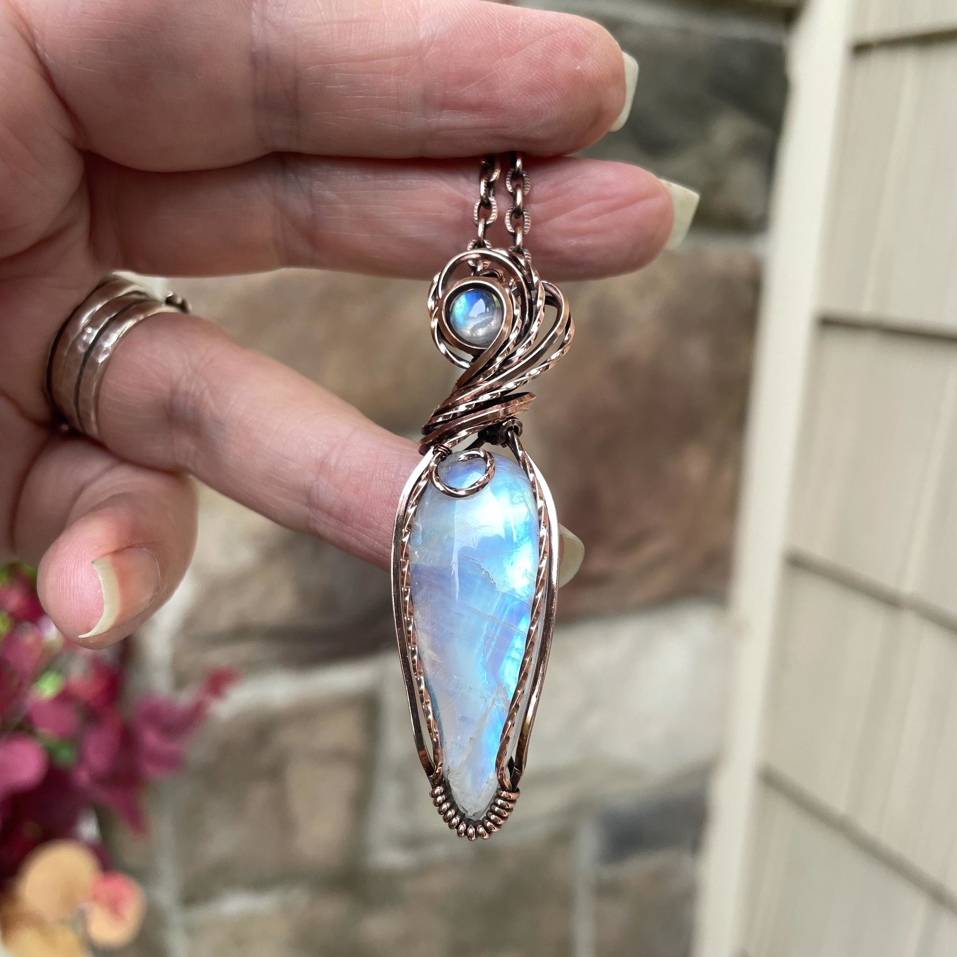 Moonstone with Moonstone Slender Copper Necklace
