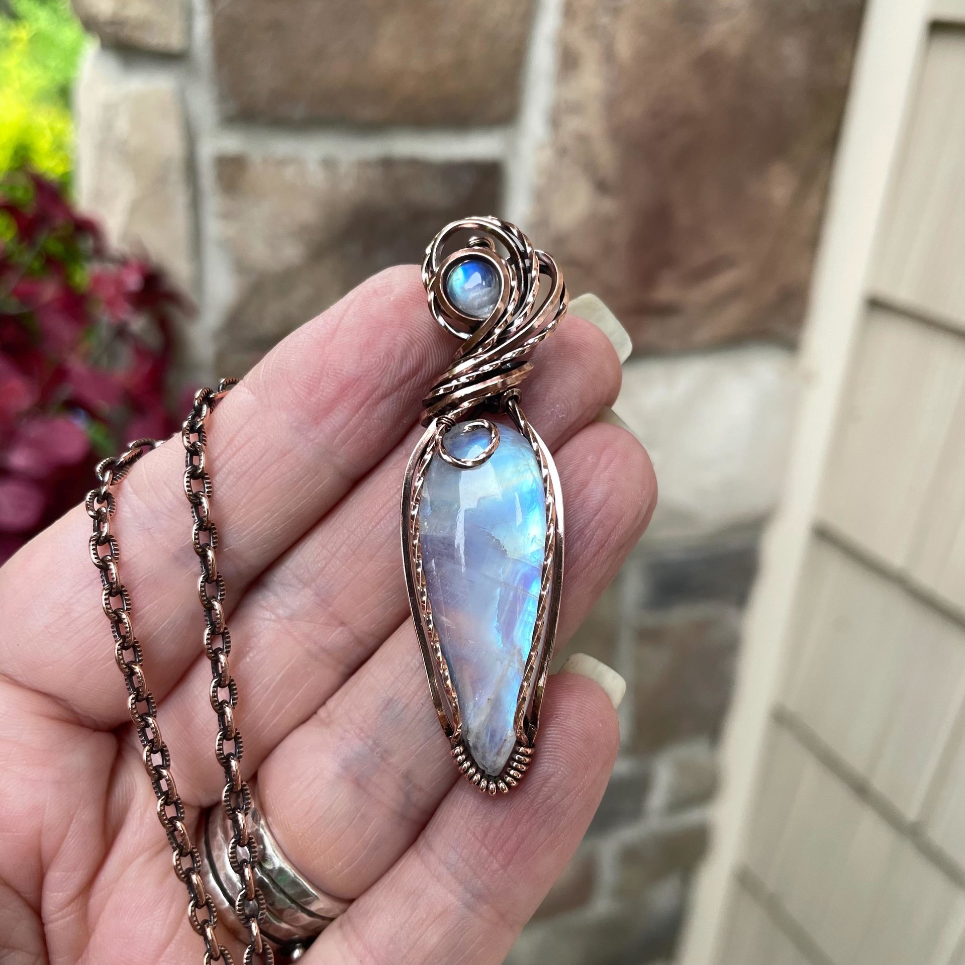 Moonstone with Moonstone Slender Copper Necklace