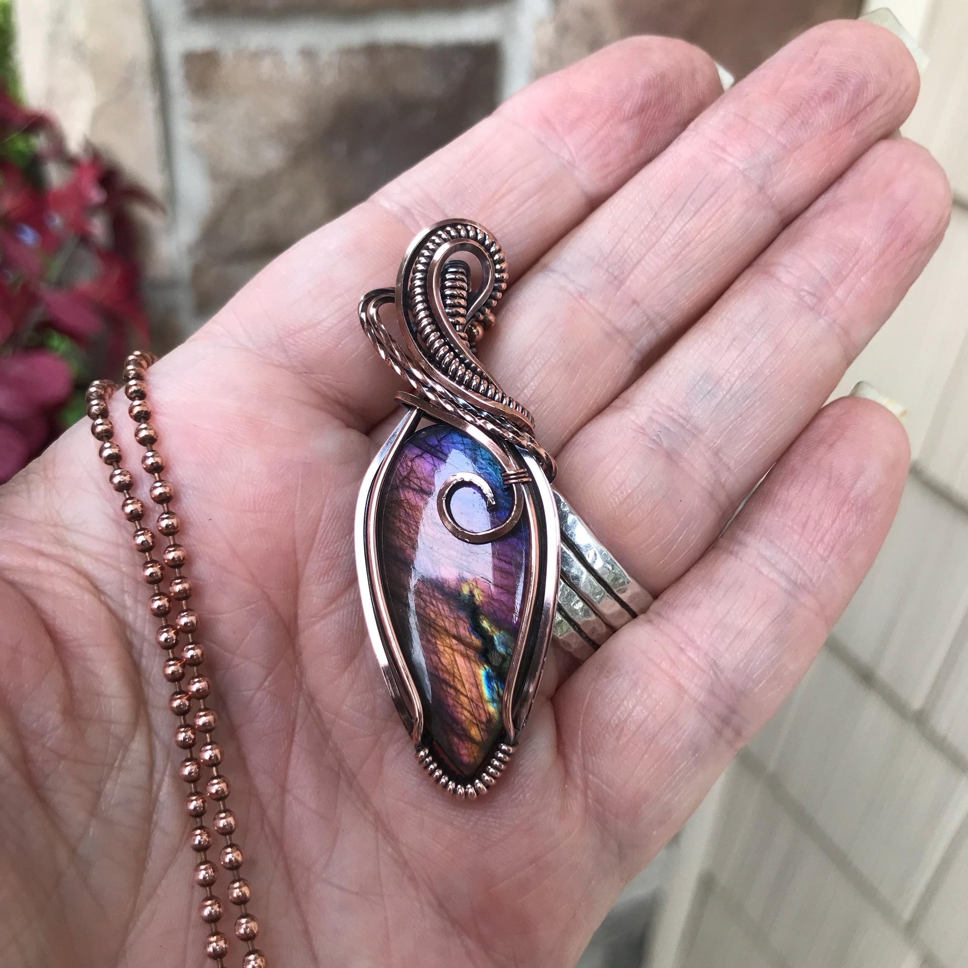 SOLD - Rainbow Labradorite Copper Pendant