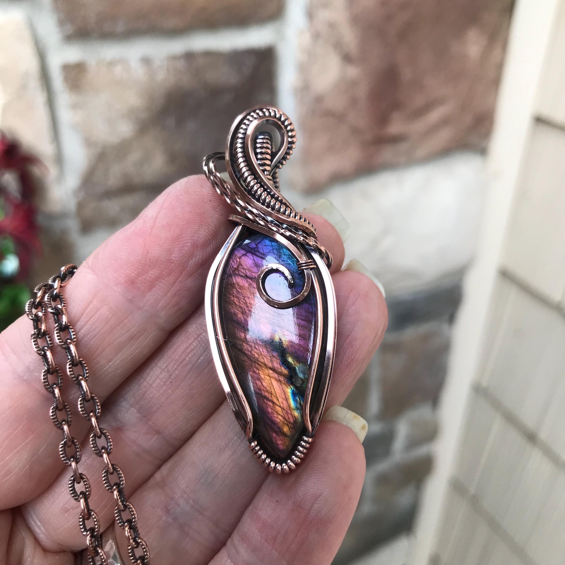 SOLD - Rainbow Labradorite Copper Pendant