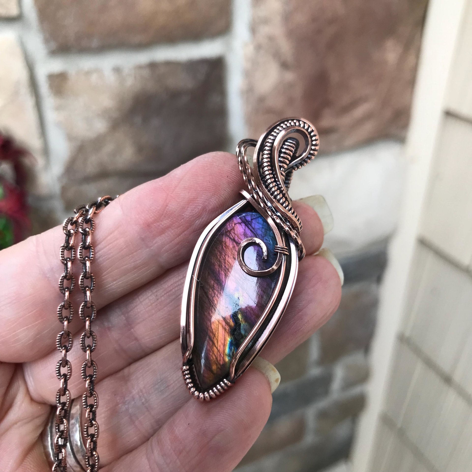 SOLD - Rainbow Labradorite Copper Pendant